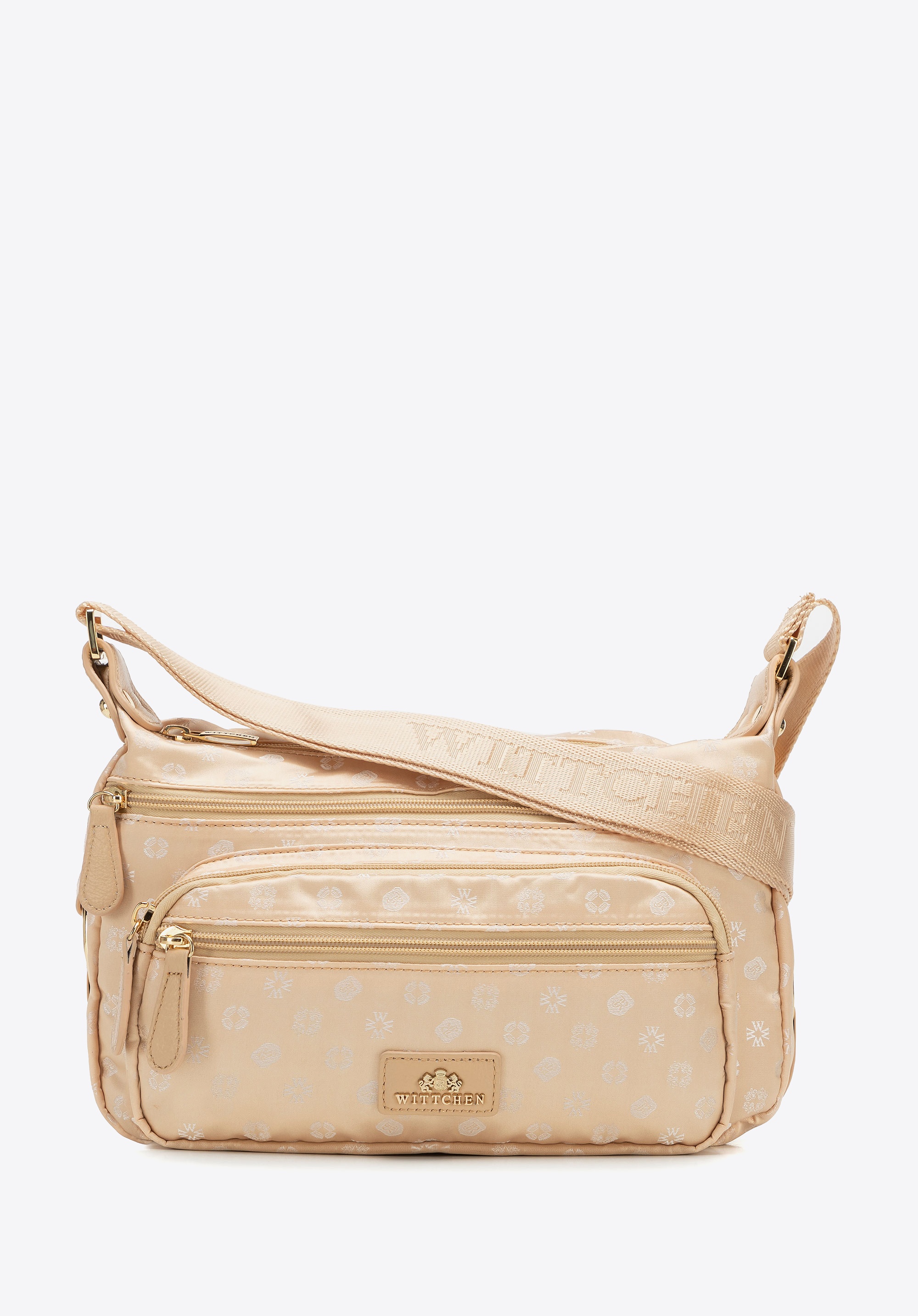 Damska listonoszka z żakardu w monogramy kremowa