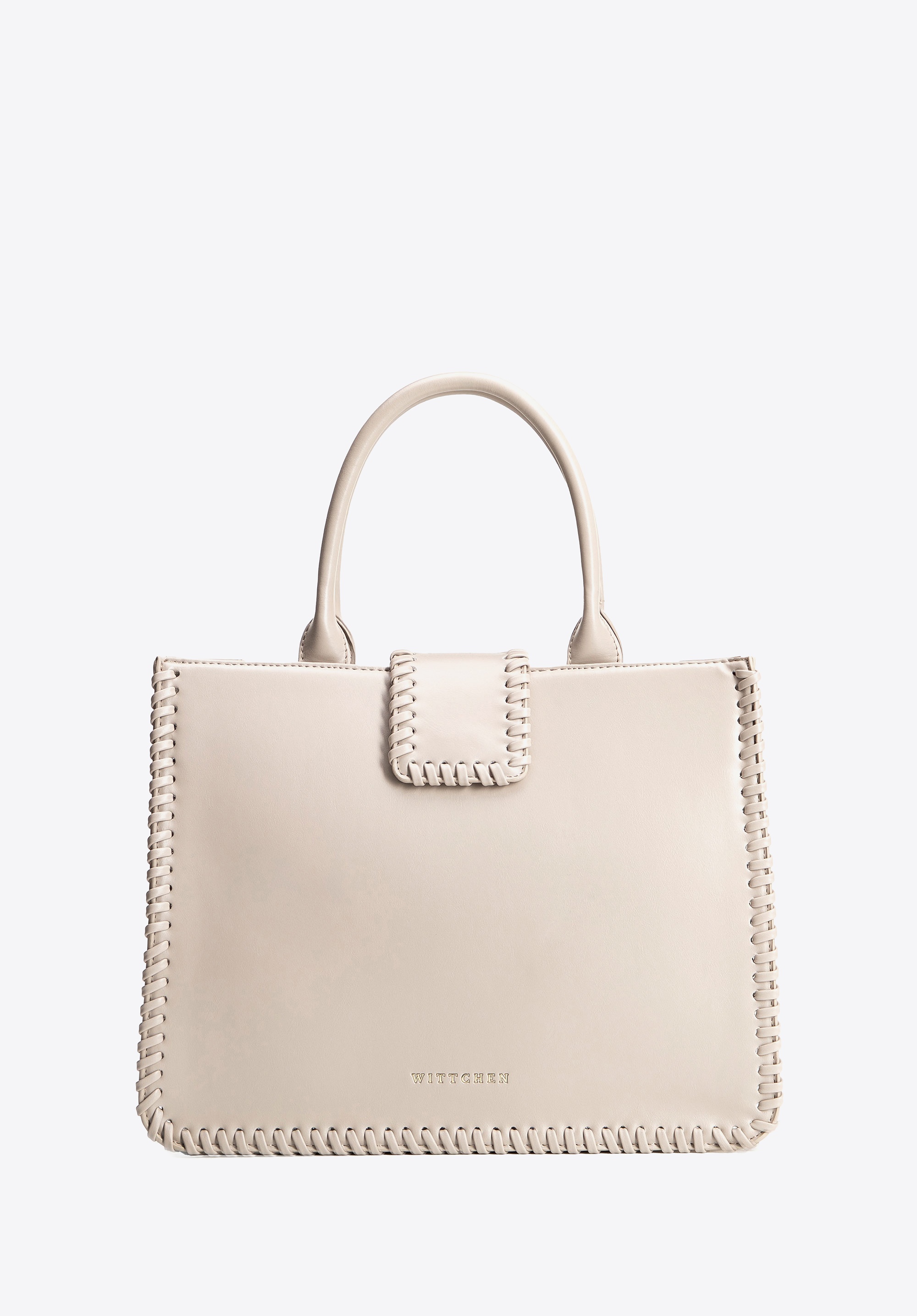 Elegancki kuferek z imitacji skóry z dekoracyjnym obszyciem jasny beż