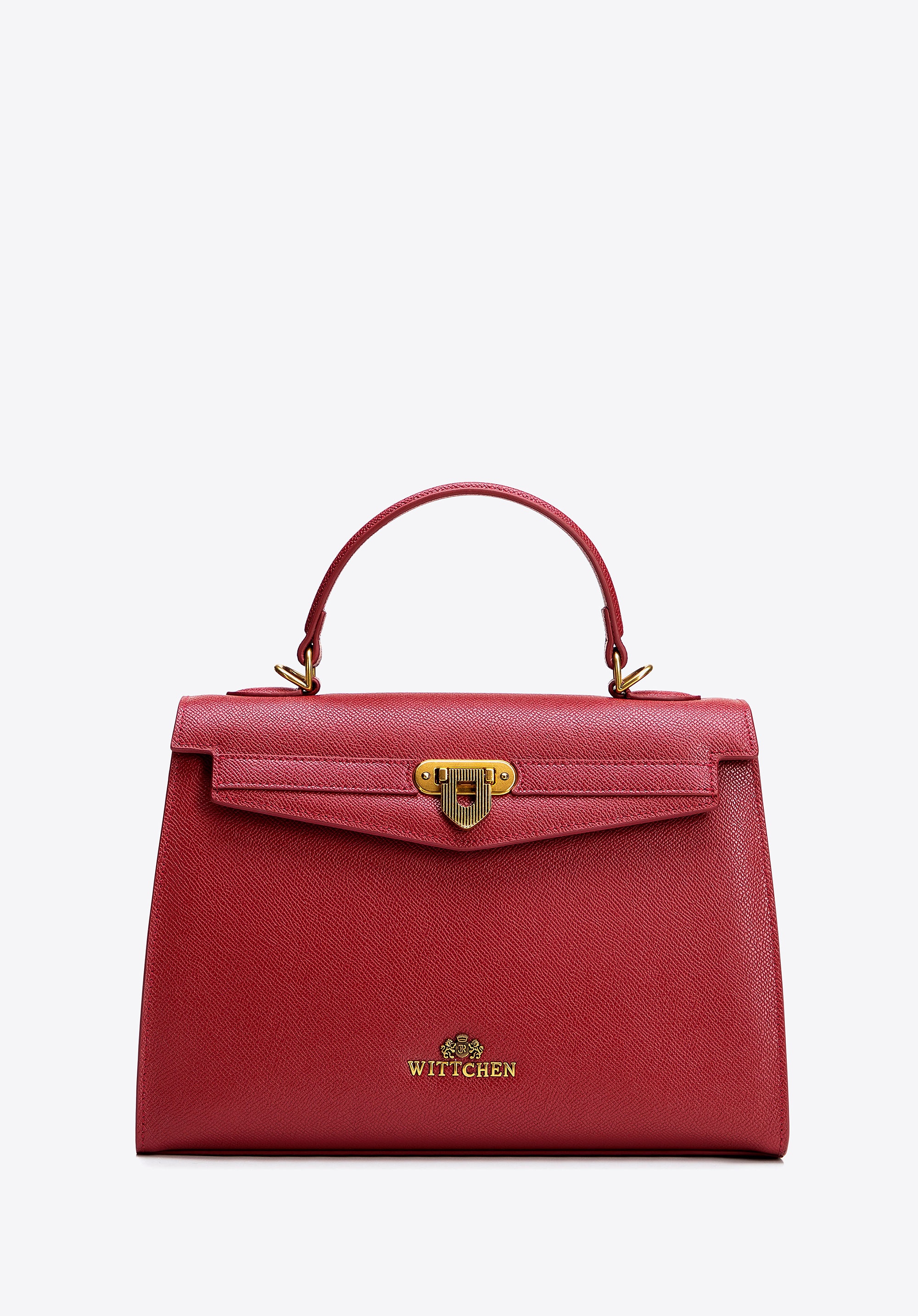 Kuferek ze skóry naturalnej z dekoracyjnym zapięciem czerwony