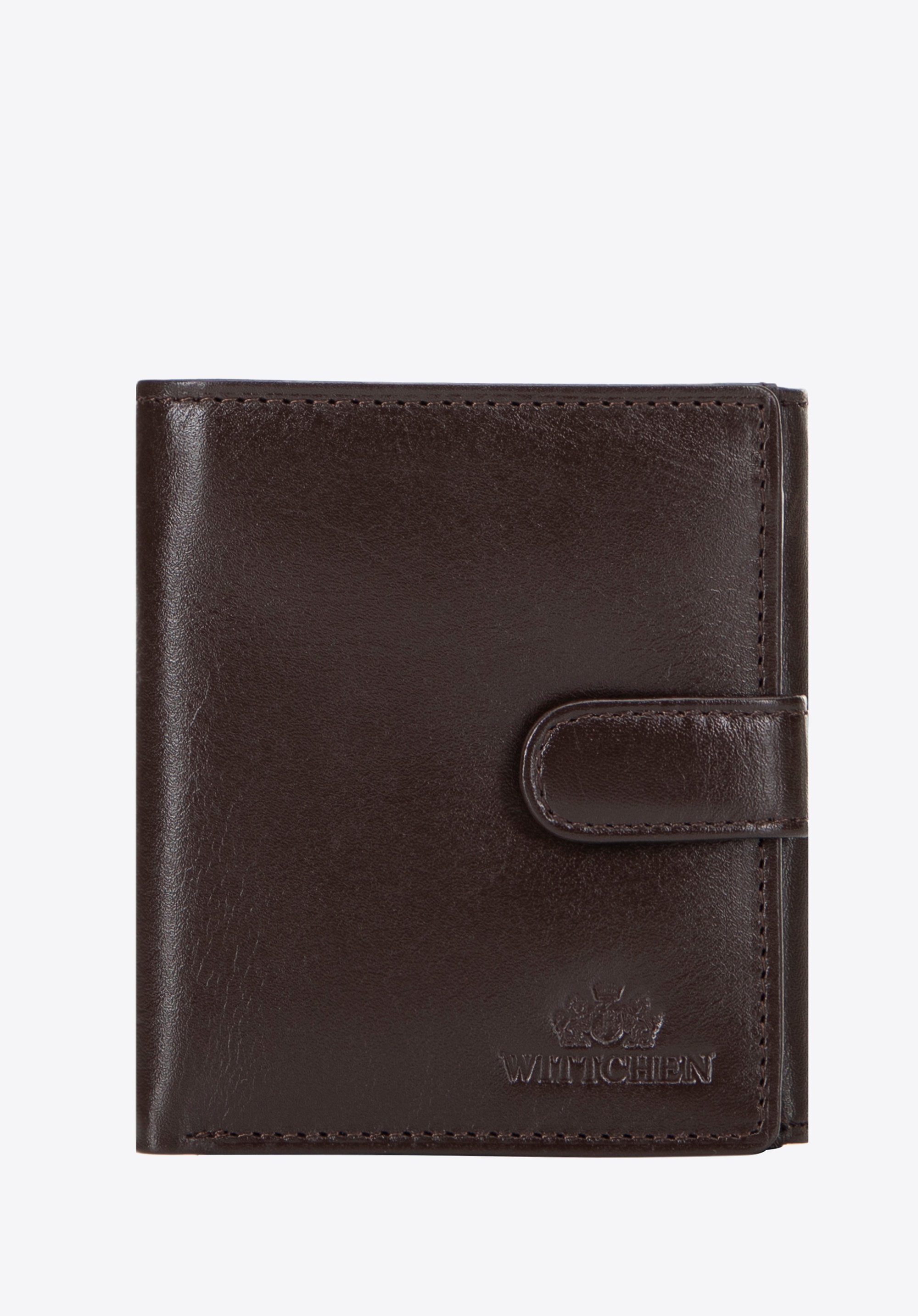 Skórzany portfel z zapięciem na napę ciemny brąz