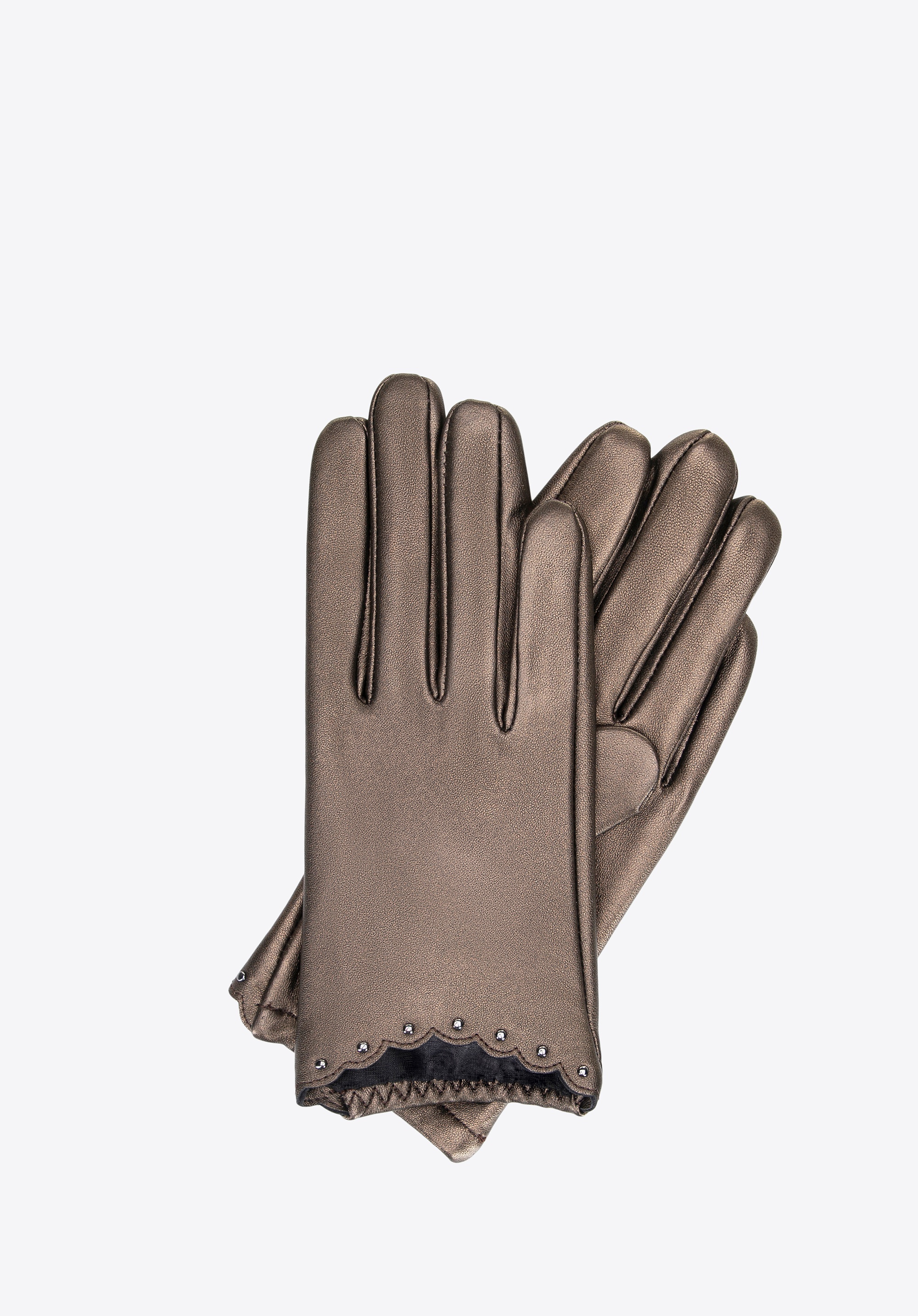 Damskie rękawiczki skórzane z nitami złote