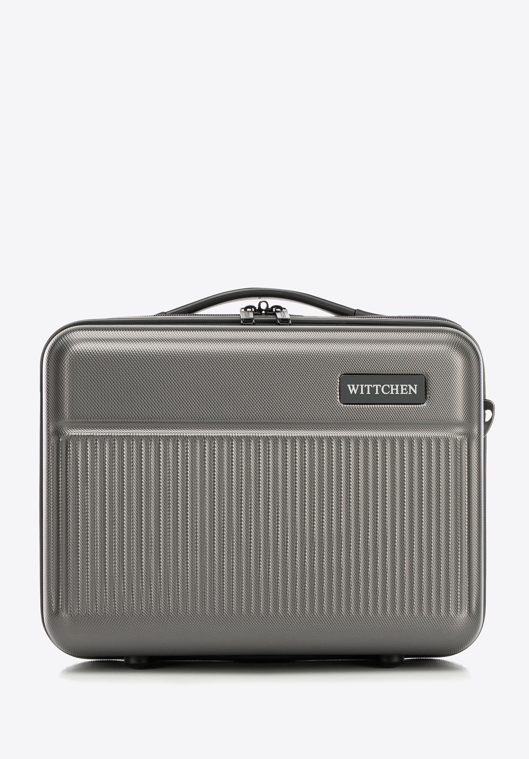 Kosmetyczka podróżna z ABS-u z pionowymi paskami szara