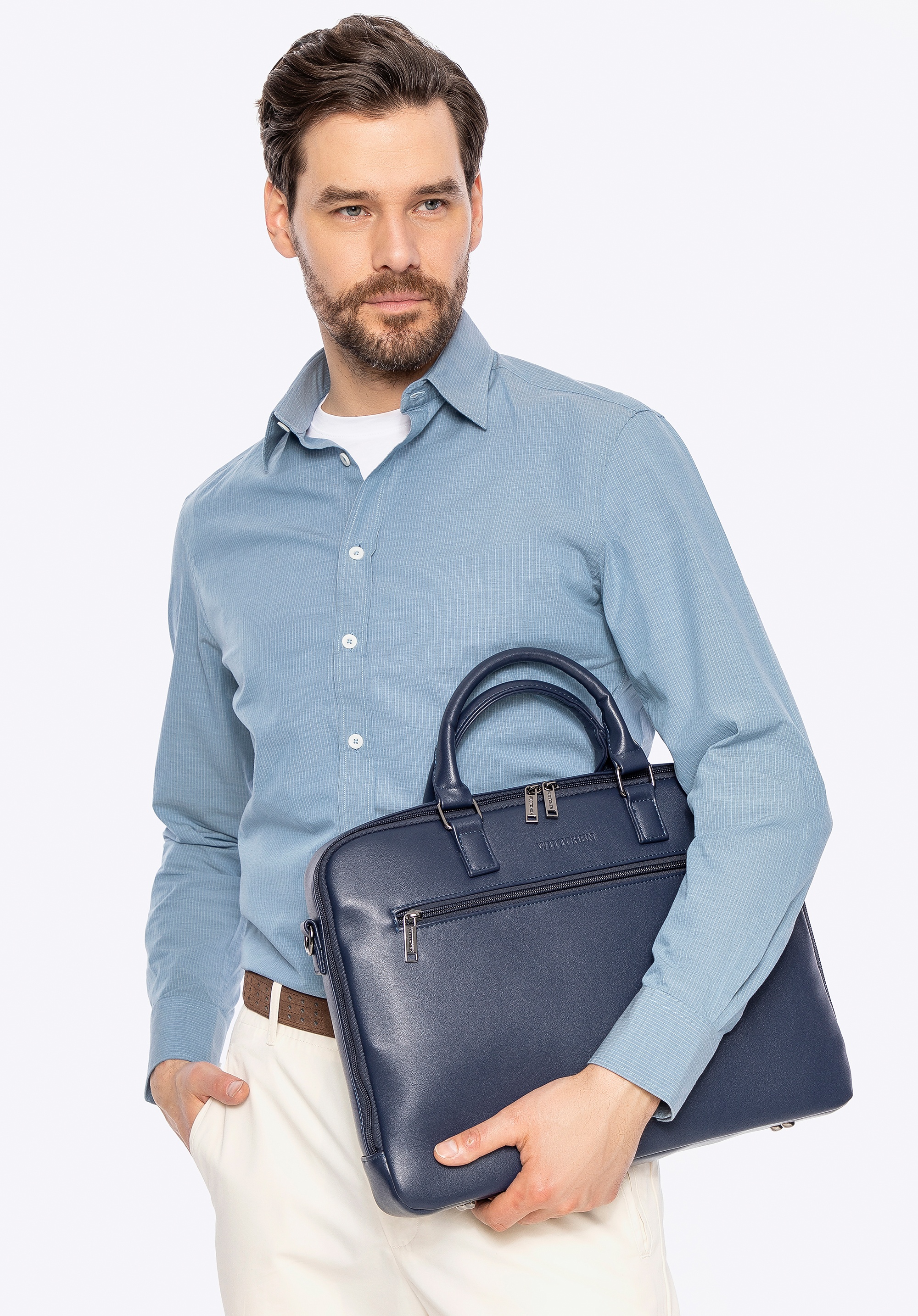 Męska torba na laptopa 16” z imitacji skóry granatowa