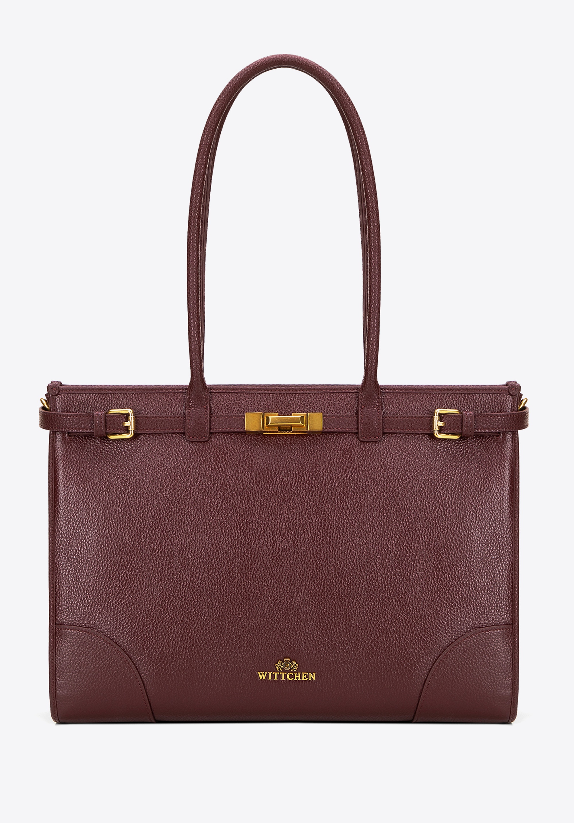 Damska shopperka ze skóry naturalnej o fakturze groszkowej bordowa