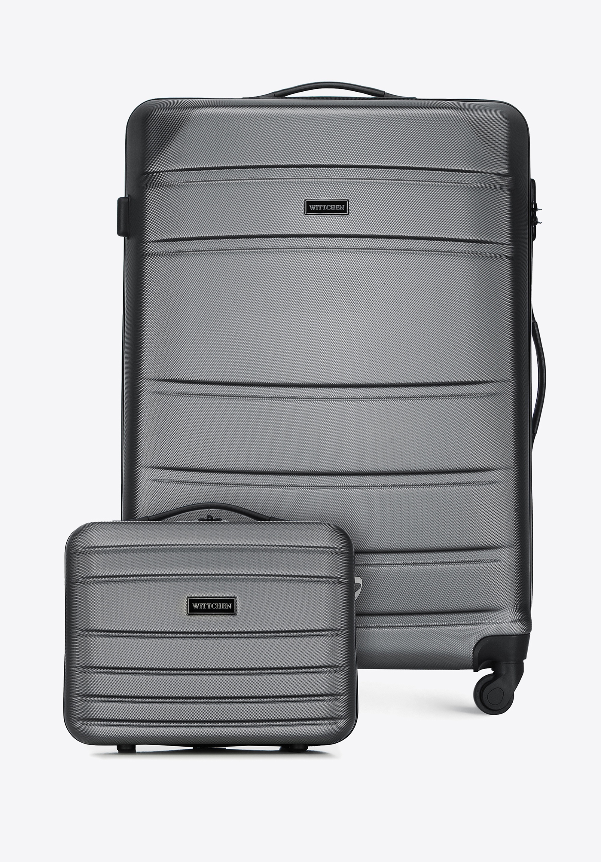 Duża walizka i kosmetyczka z ABS-u żłobione szare