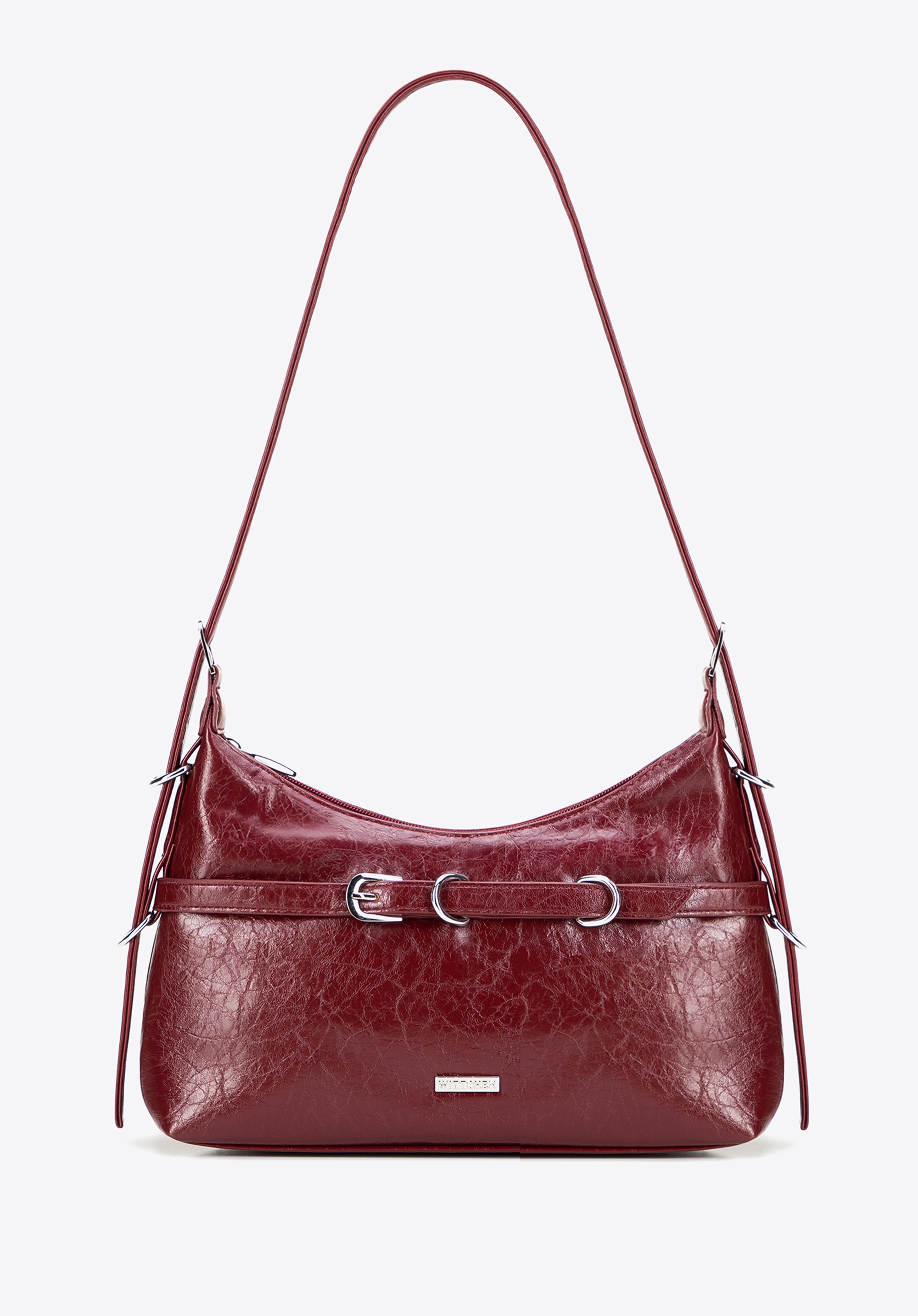 Damska bagietka z ekoskóry z regulowaną rączką bordowa