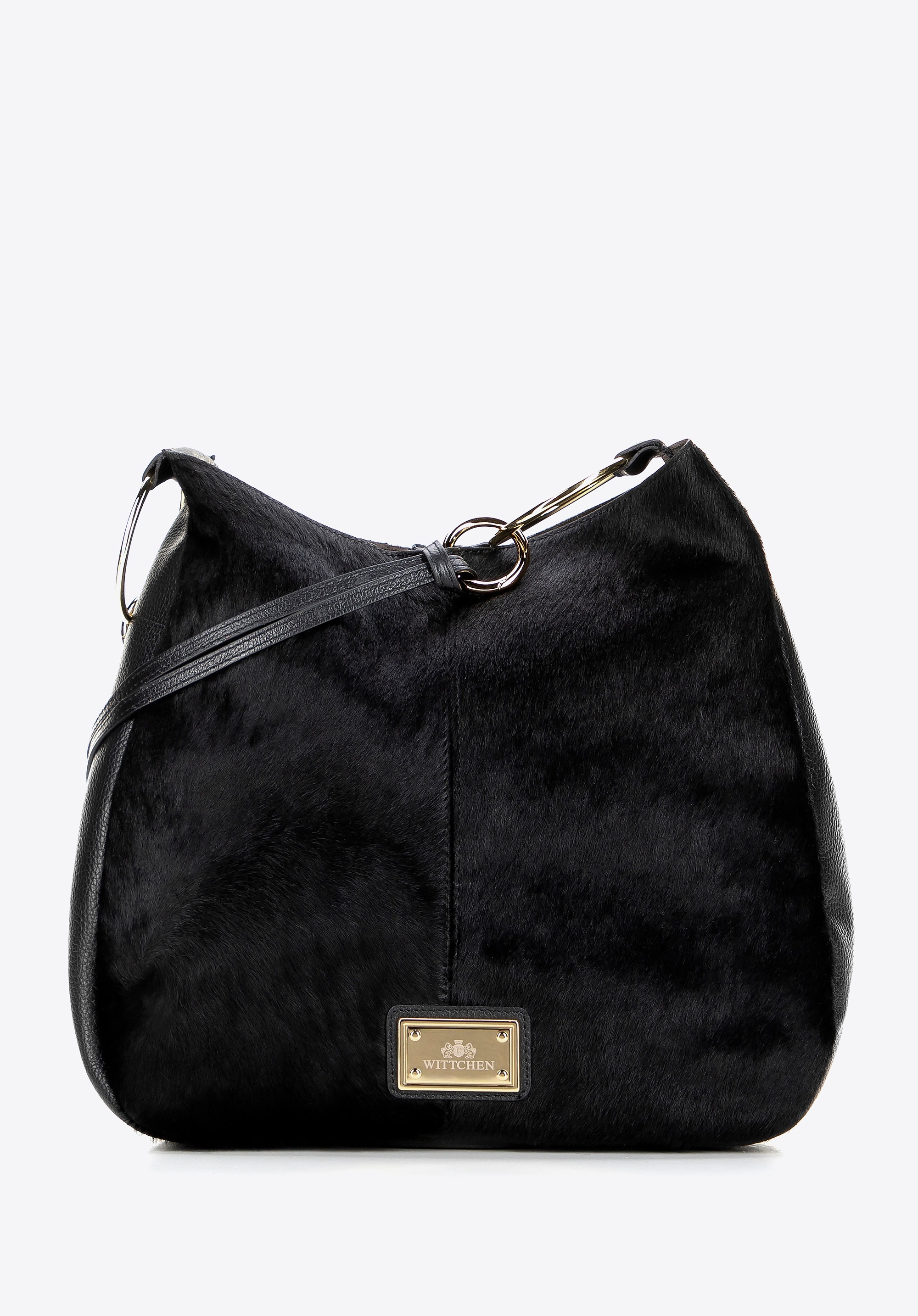 Skórzana torebka worek z naturalnego włosia czarna