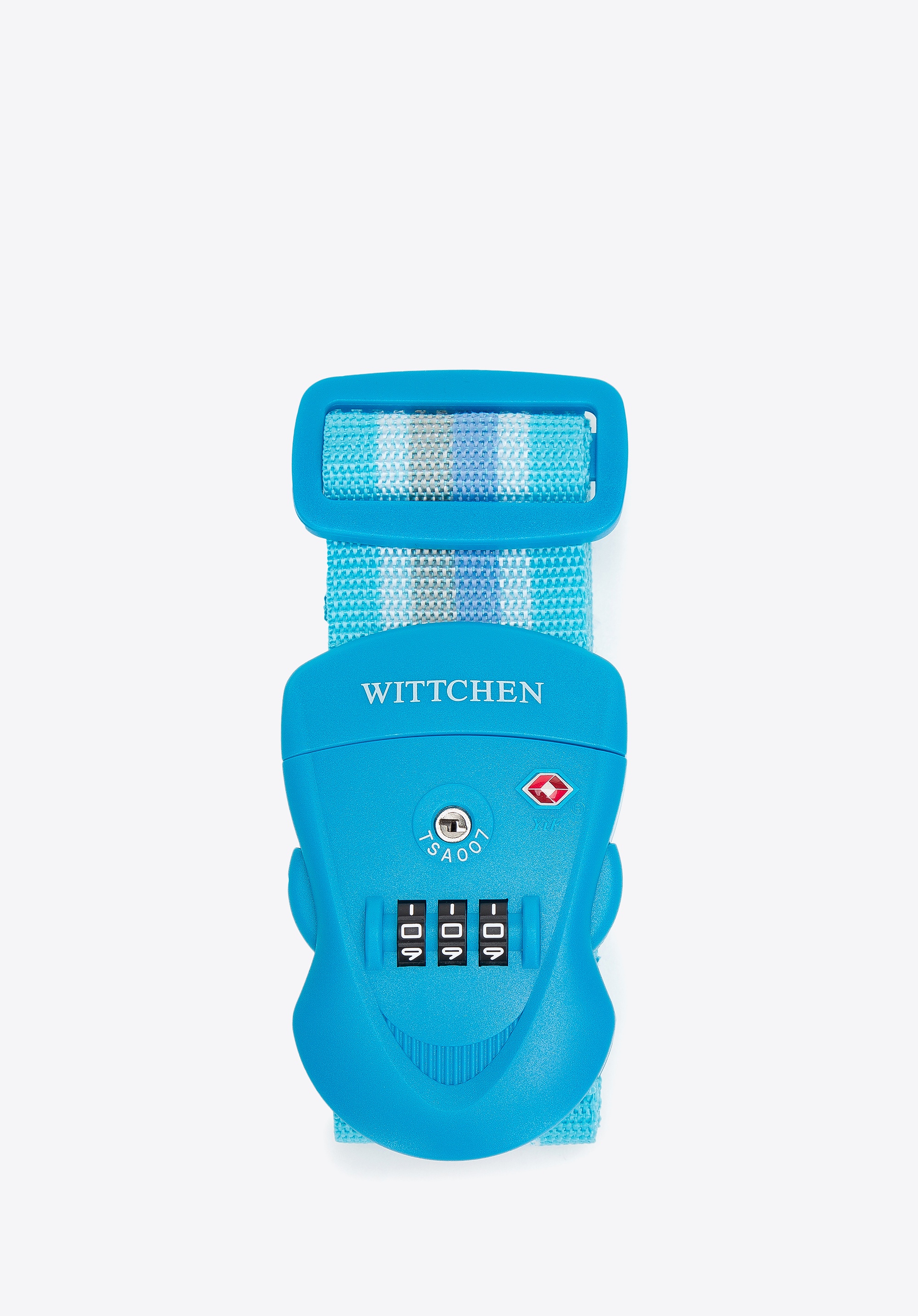 Pas zabezpieczający bagaż z zamkiem niebieski