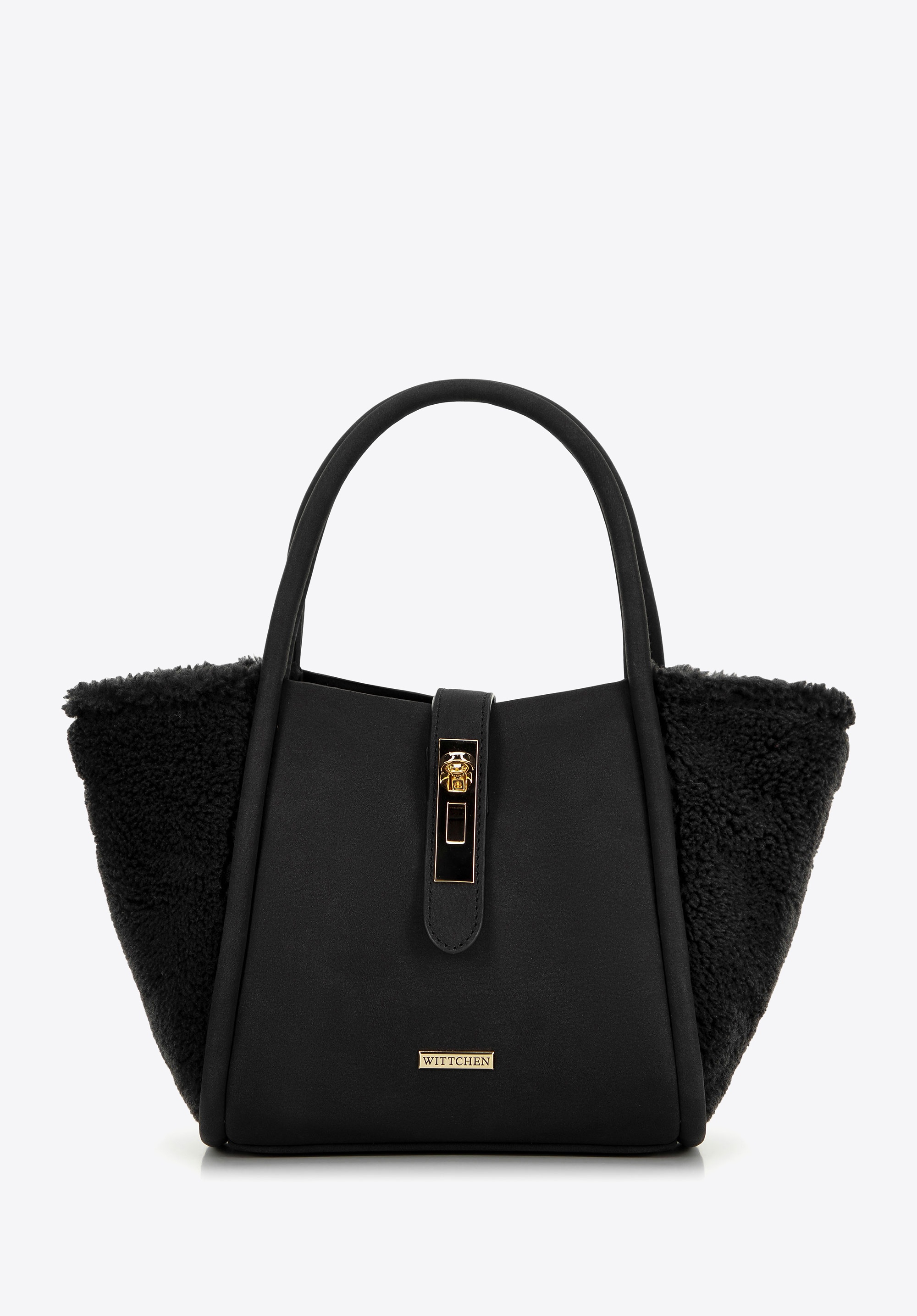 Damski kuferek z ekoskóry i futerka czarny