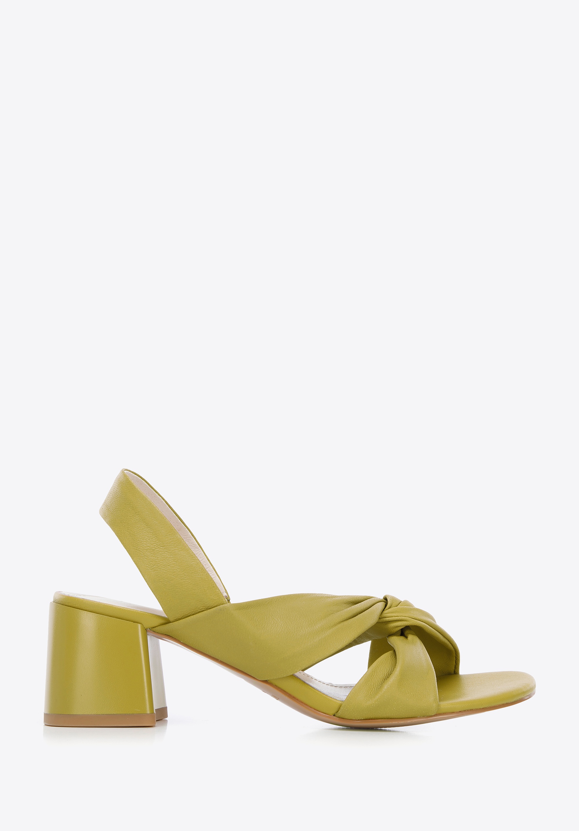 Damskie sandały z miękkiej skóry na słupku zielone