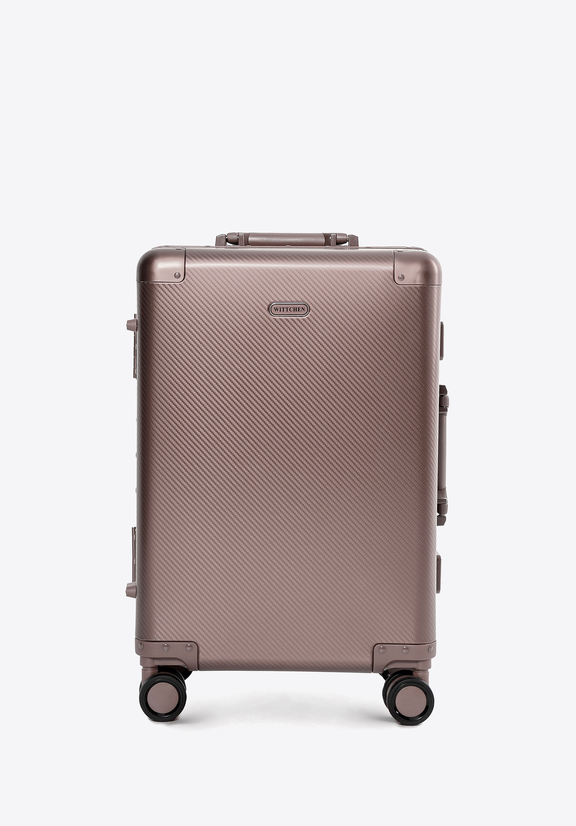 Mała walizka z aluminium na kółkach beżowo - szara