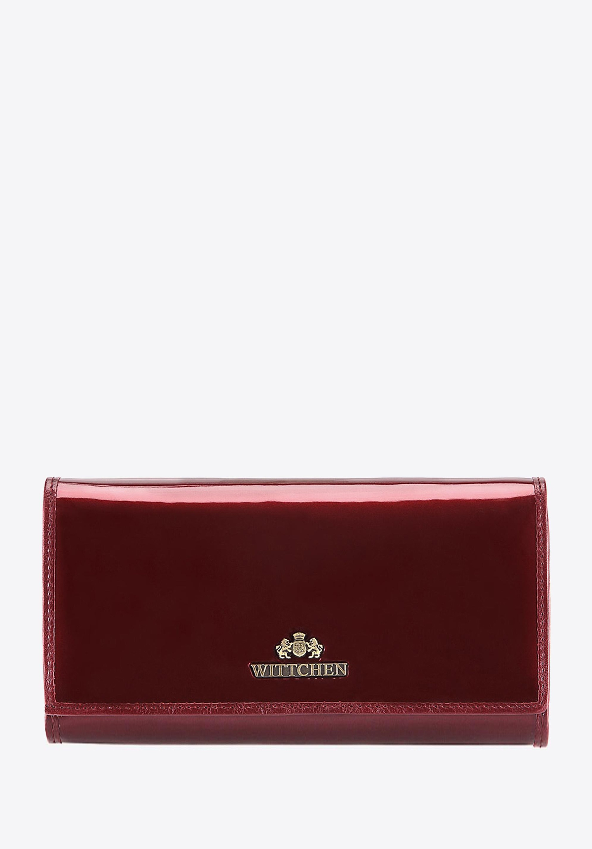Damski portfel ze skóry lakierowany poziomy bordowy