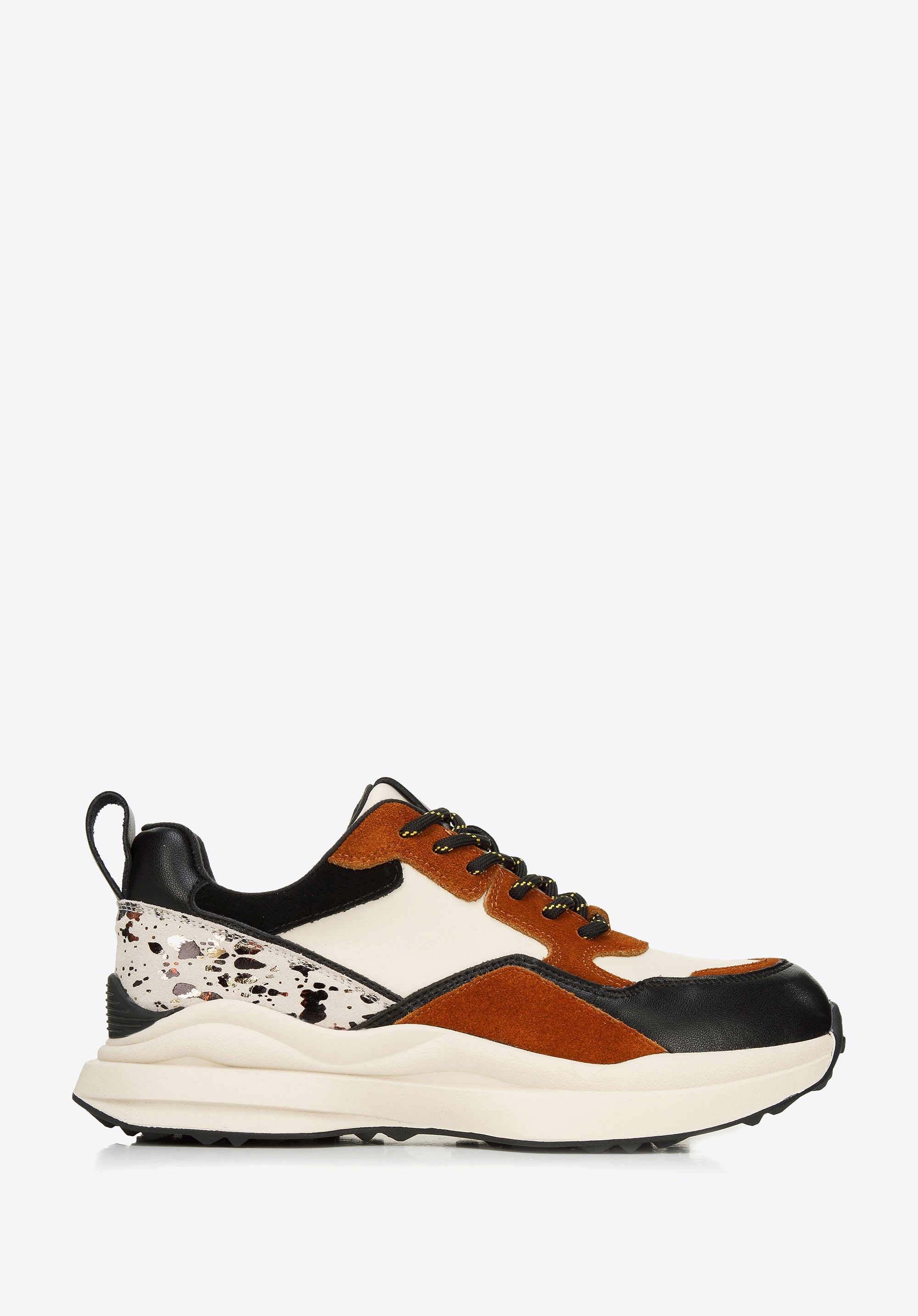 Damskie sneakersy z połyskującą wstawką brązowo-kremowe