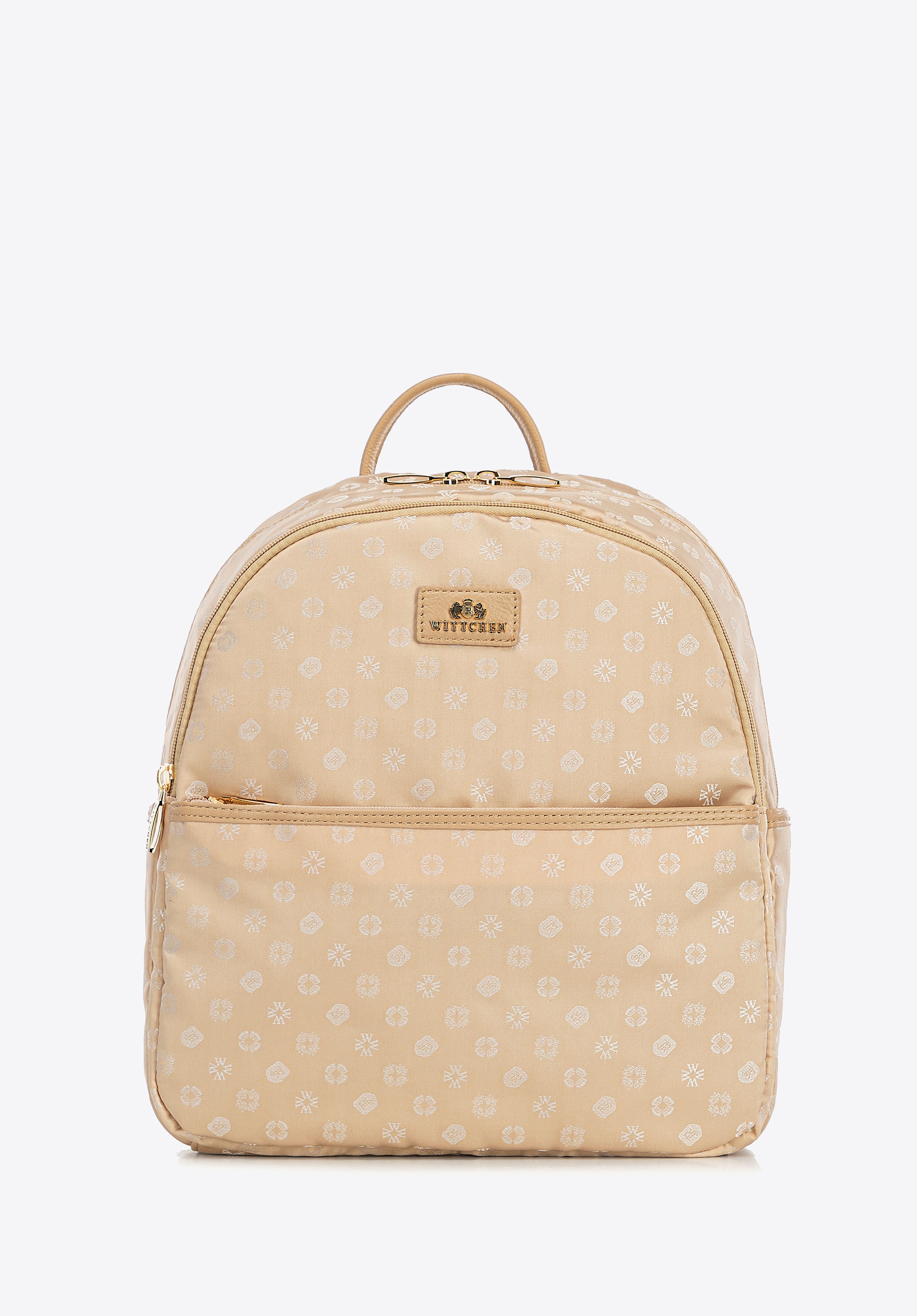 Plecak damski półokrągły elegancki w monogram kremowy