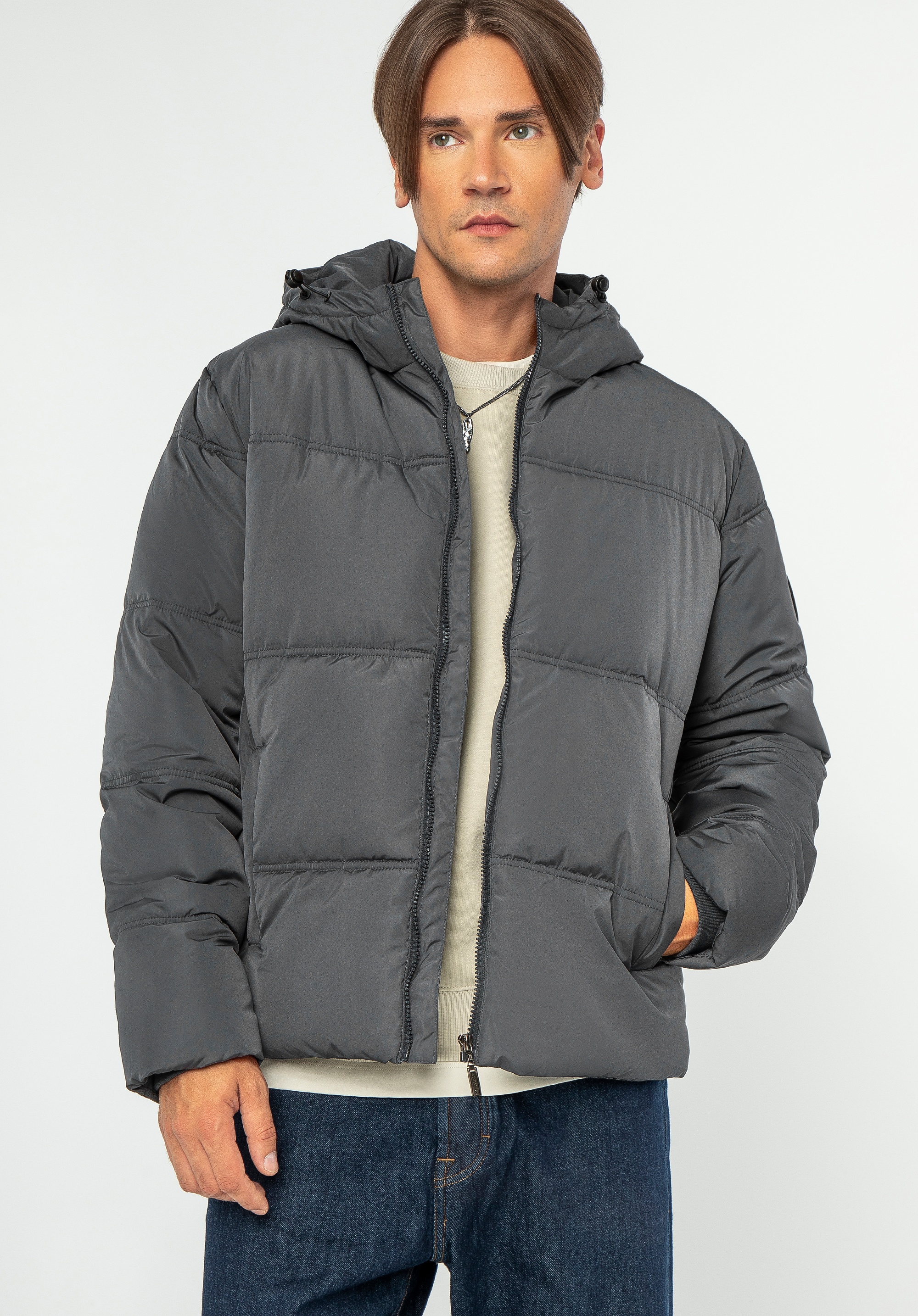 Męska kurtka pikowana z monogramem grafitowa