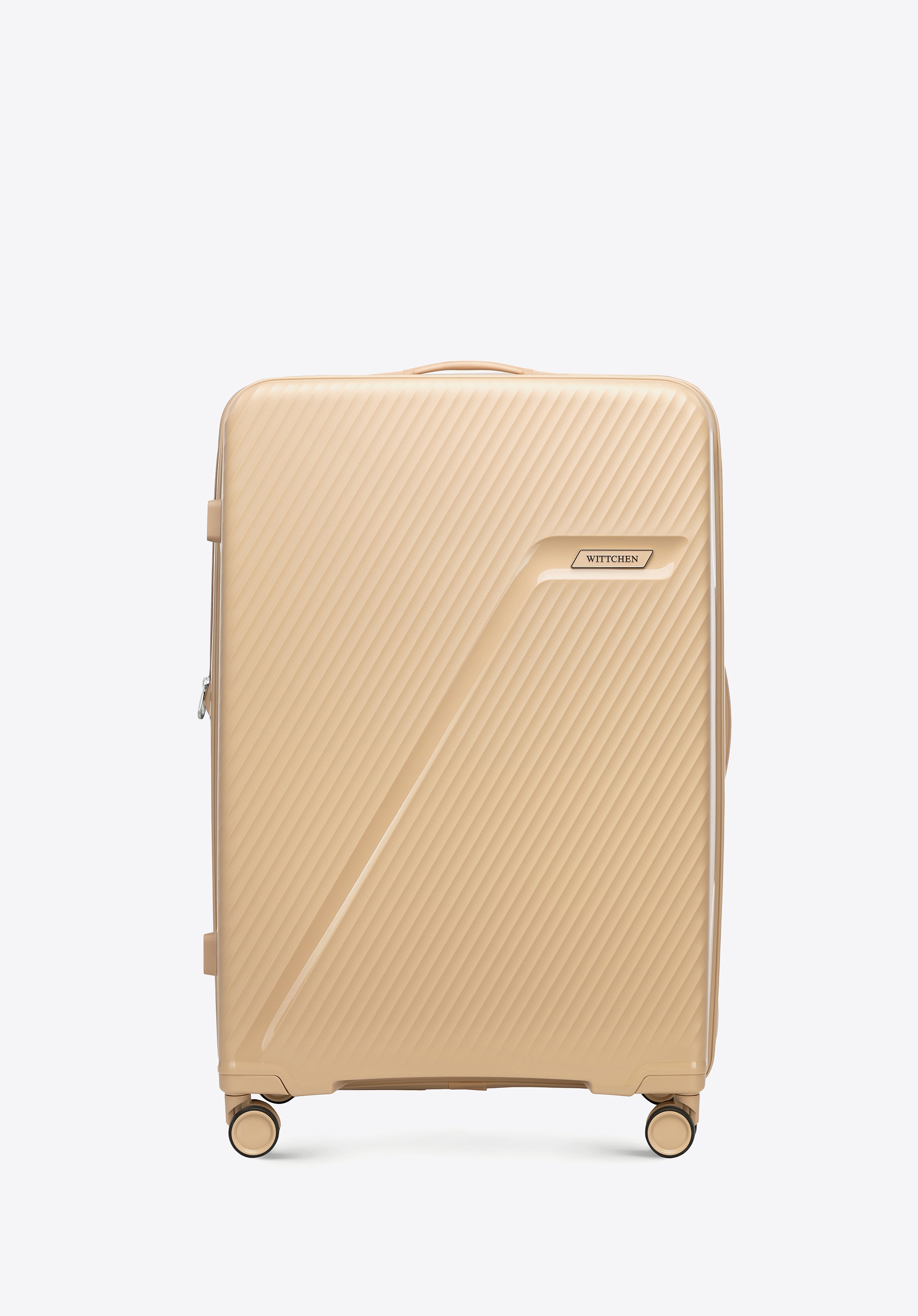 Duża walizka z polipropylenu w ukośne pasy beżowa