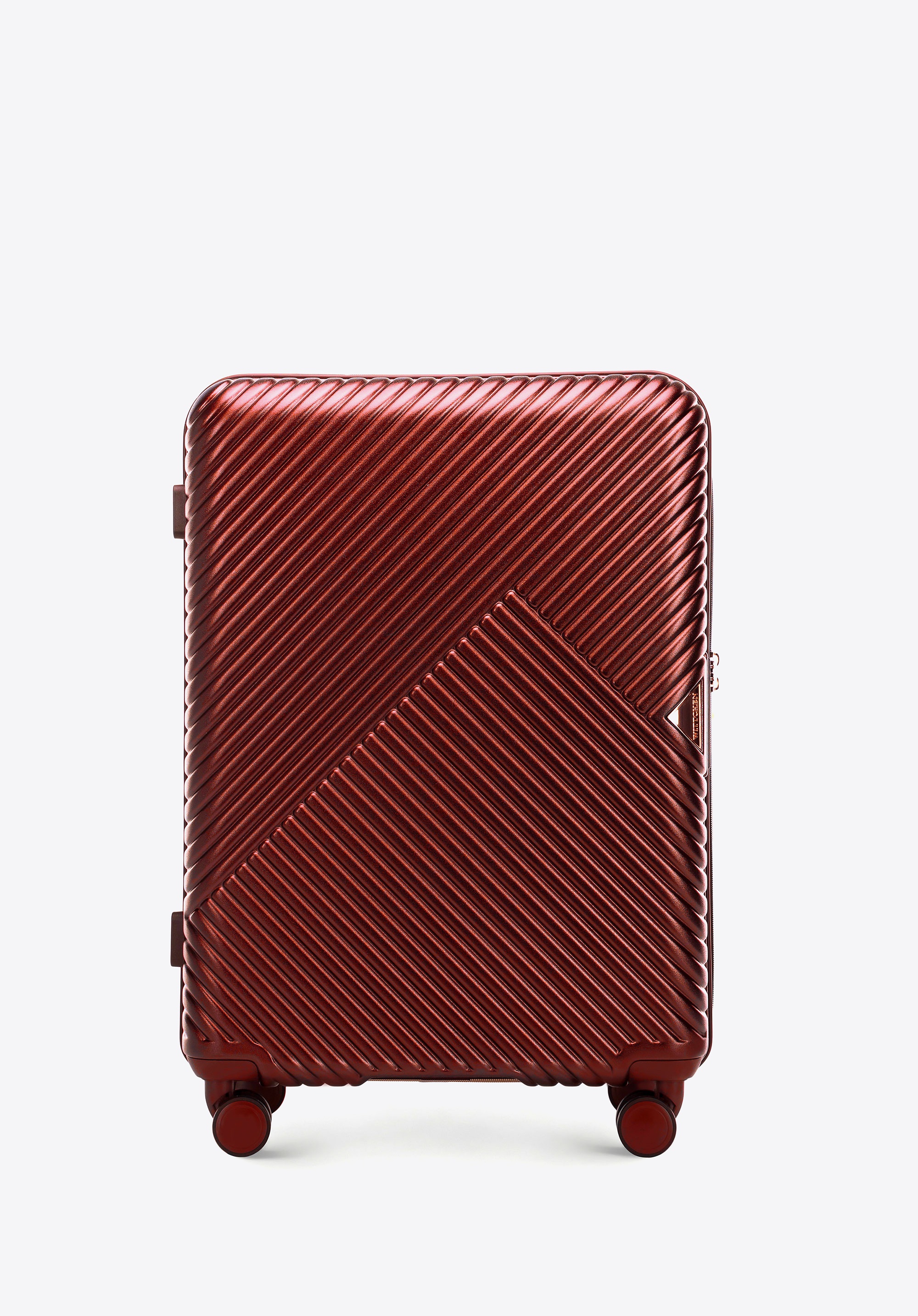 Średnia walizka z polikarbonu w paseczki burgund