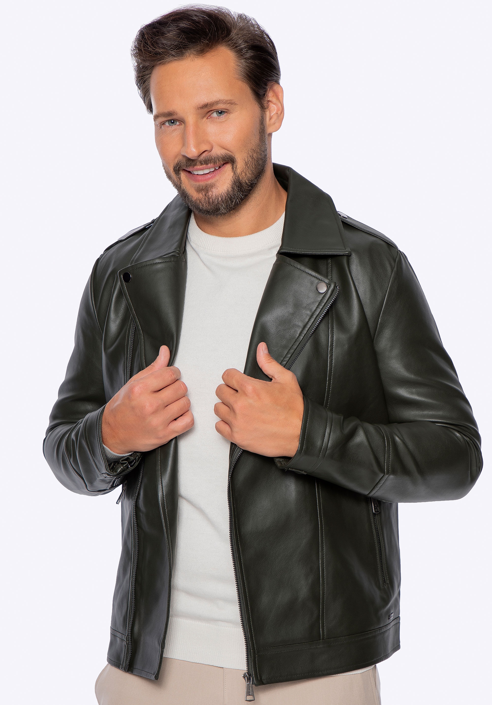 Męska ramoneska z ekoskóry z pagonami zielona