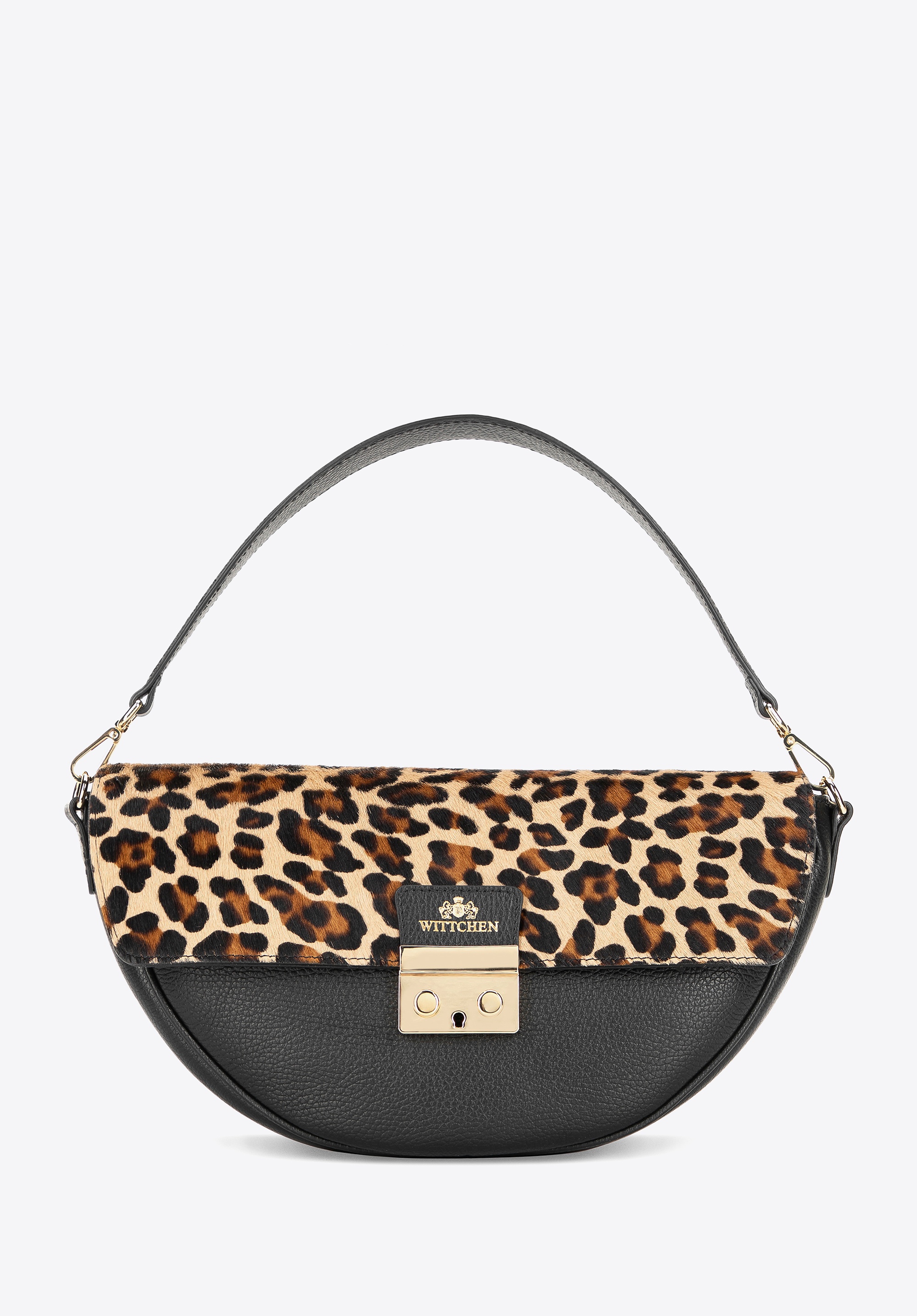 Torebka na ramię ze skóry naturalnej w motyw panterki czarno - brązowa