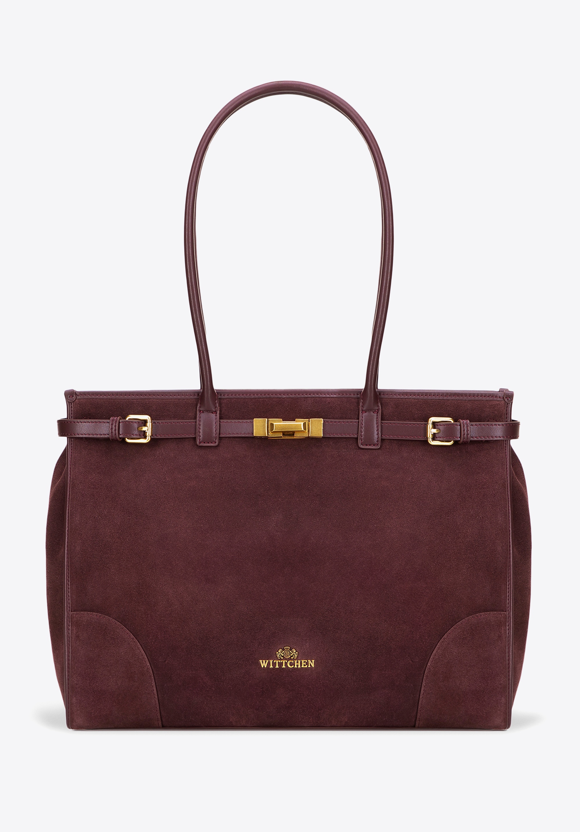 Damska shopperka ze skóry naturalnej o fakturze zamszu śliwkowa