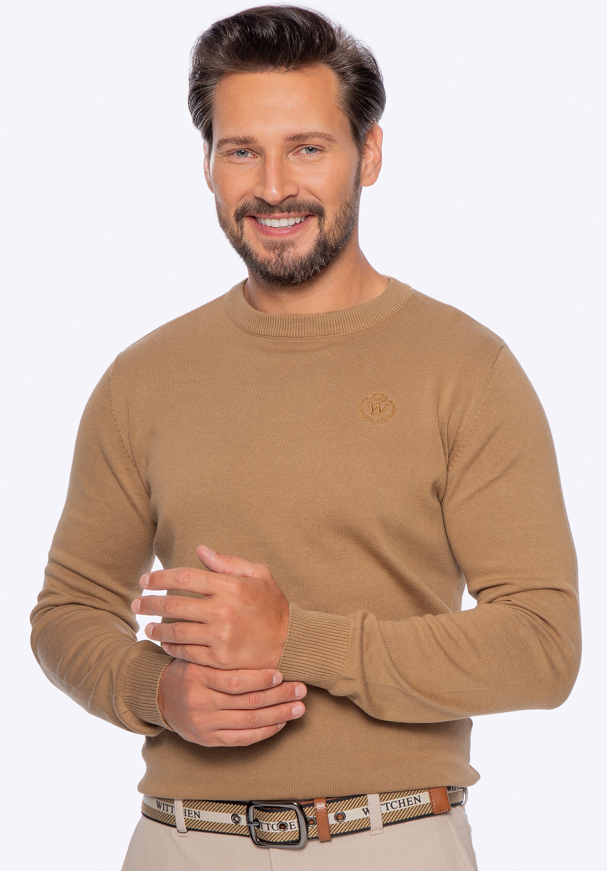 Sweter męski z bawełny beżowy