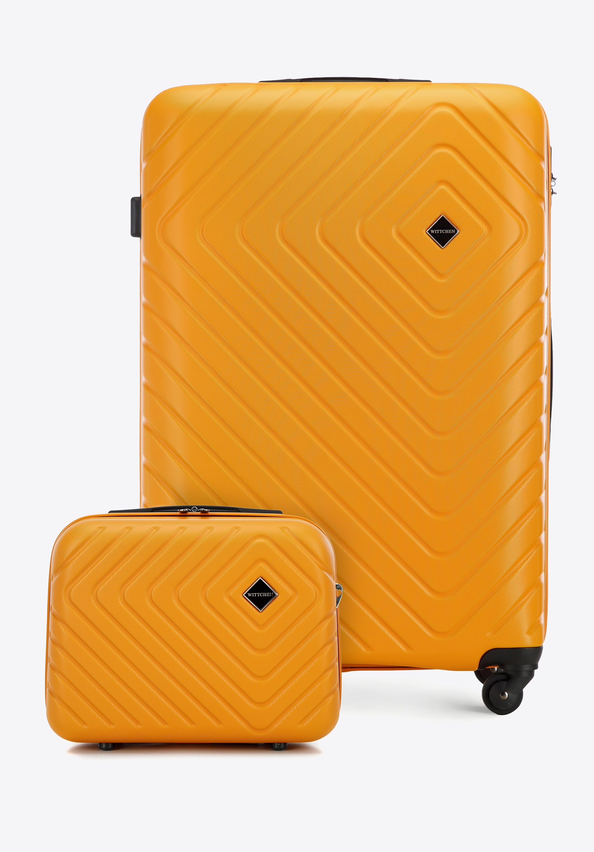 Duża walizka i kosmetyczka z ABS-u z geometrycznym tłoczeniem pomarańczowe