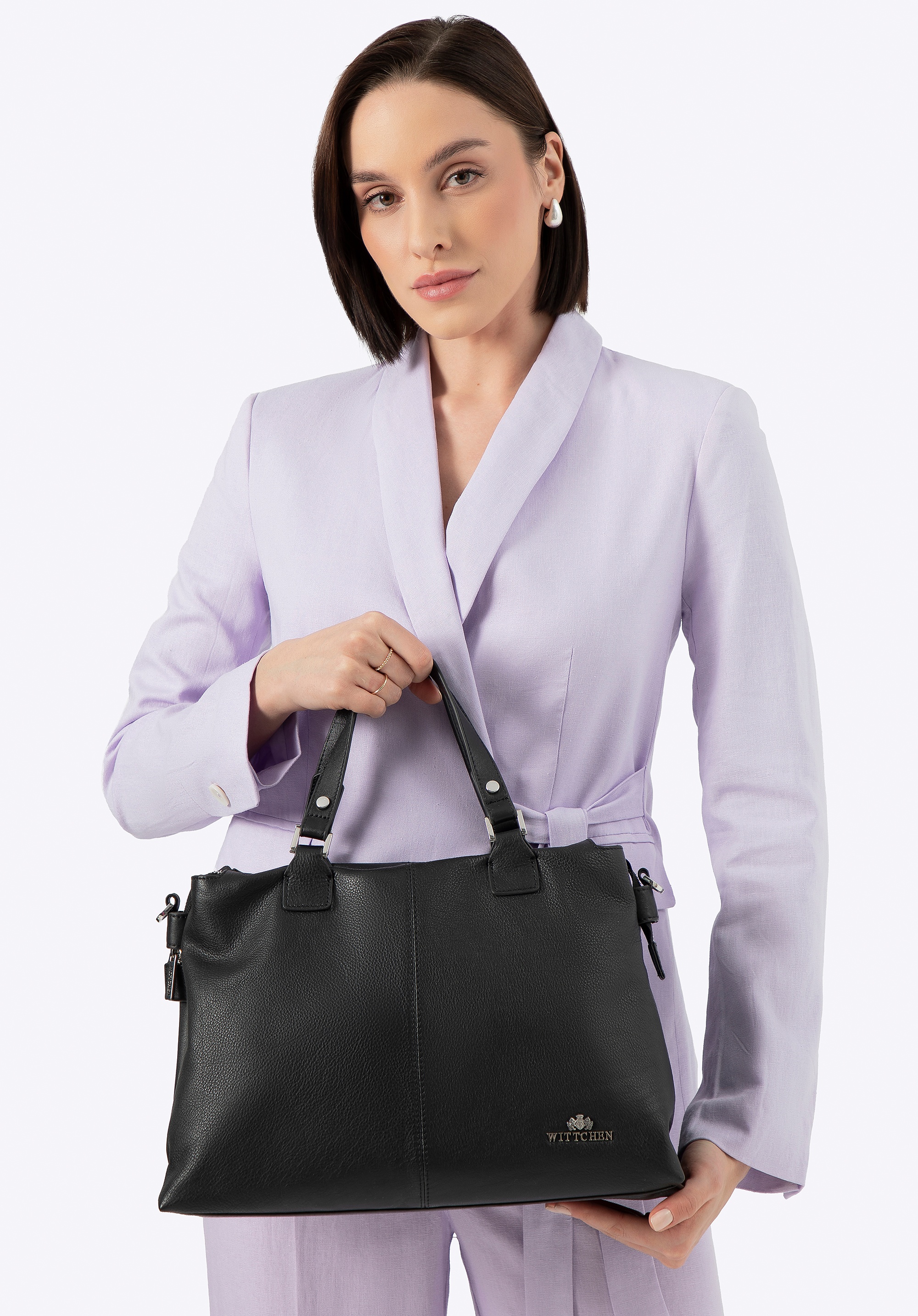 Damska shopperka ze skóry dwukomorowa czarna