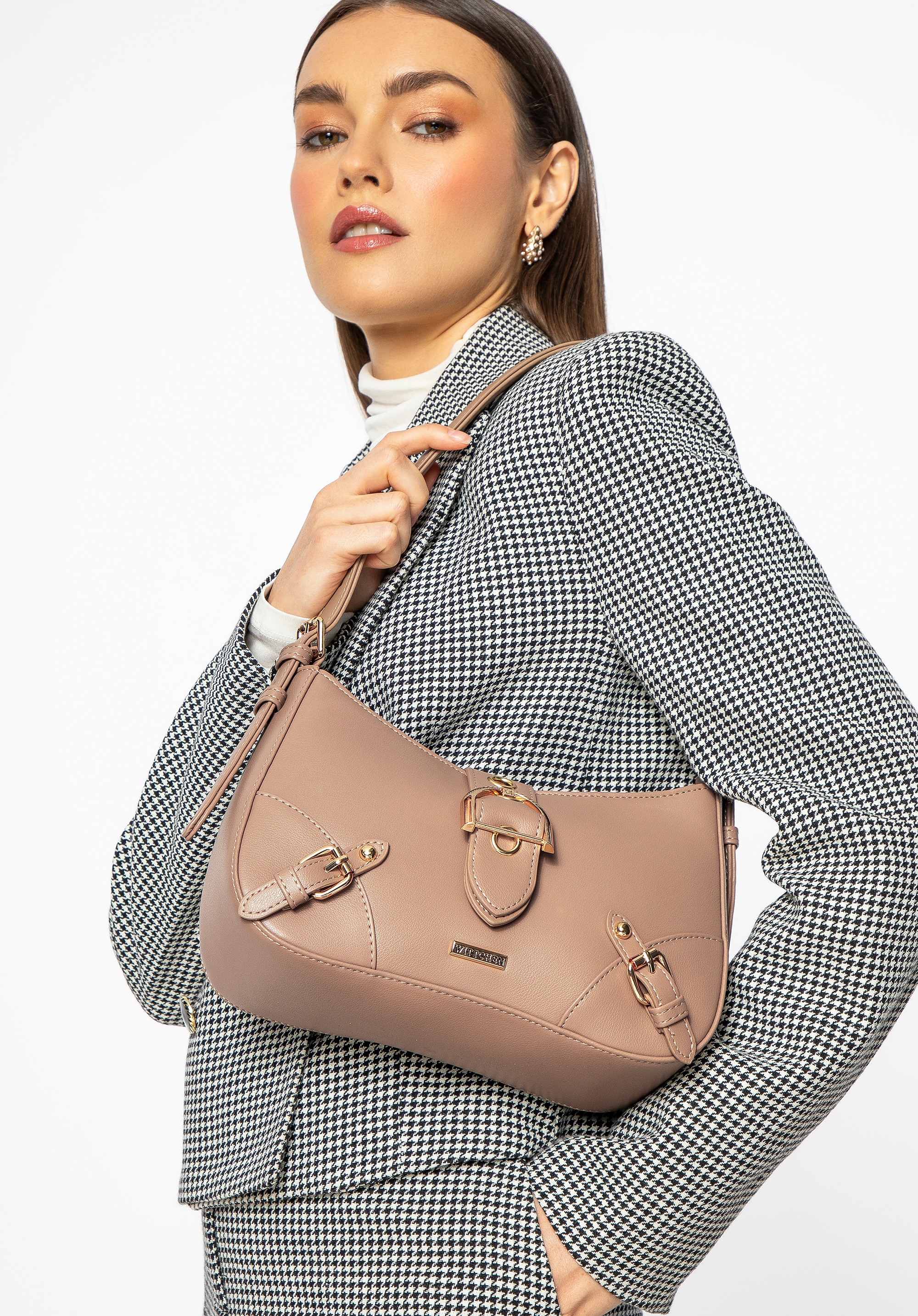 Damska torebka typu bagietka z ekoskóry beżowa