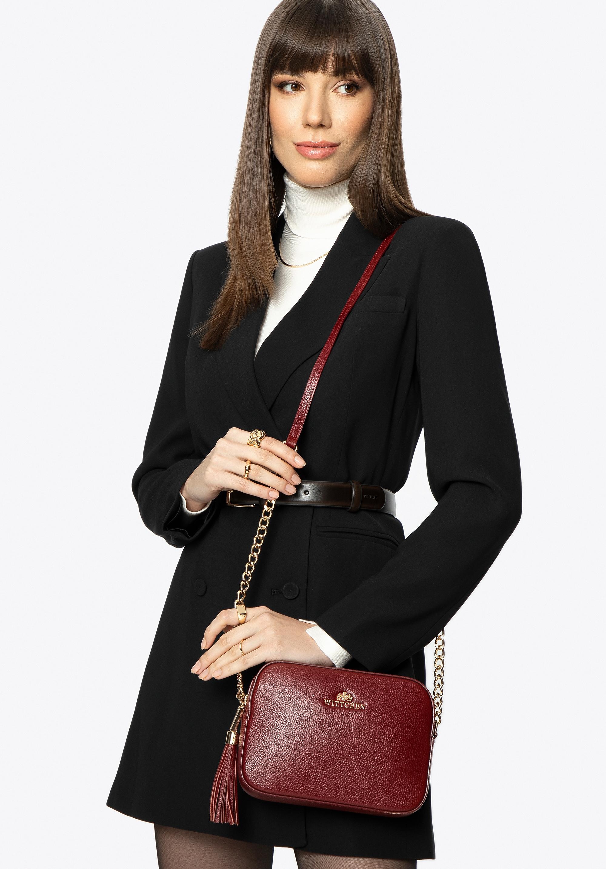 Damska listonoszka skórzana pudełkowa na łańcuszku bordowa