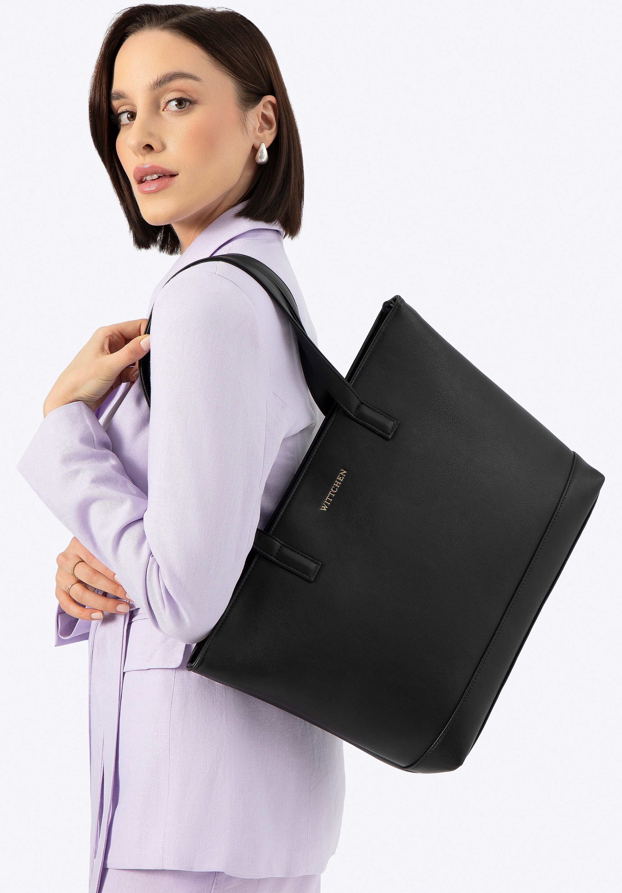 Damska torba na laptopa 15,6" z imitacji skóry czarna