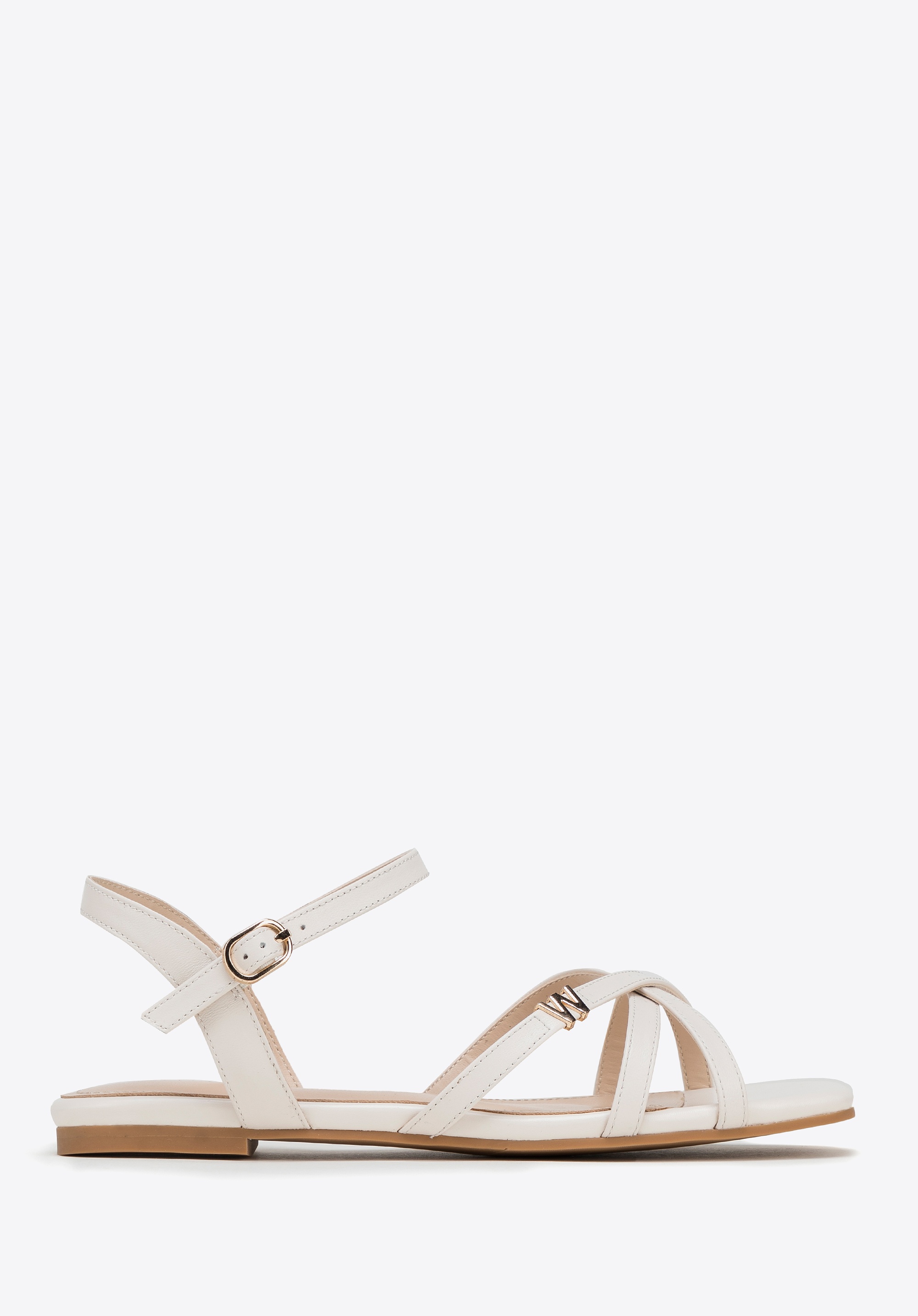 Damskie sandały ze skóry z paseczkami kremowe