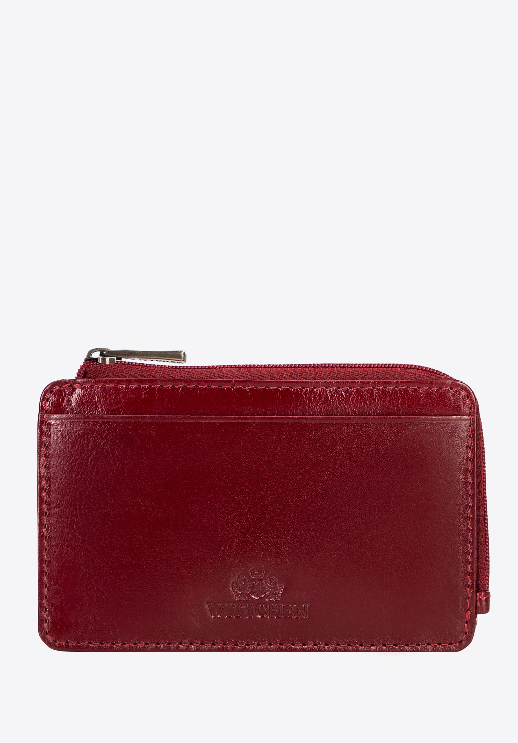 Etui na karty płatnicze ze skóry na zamek czerwone