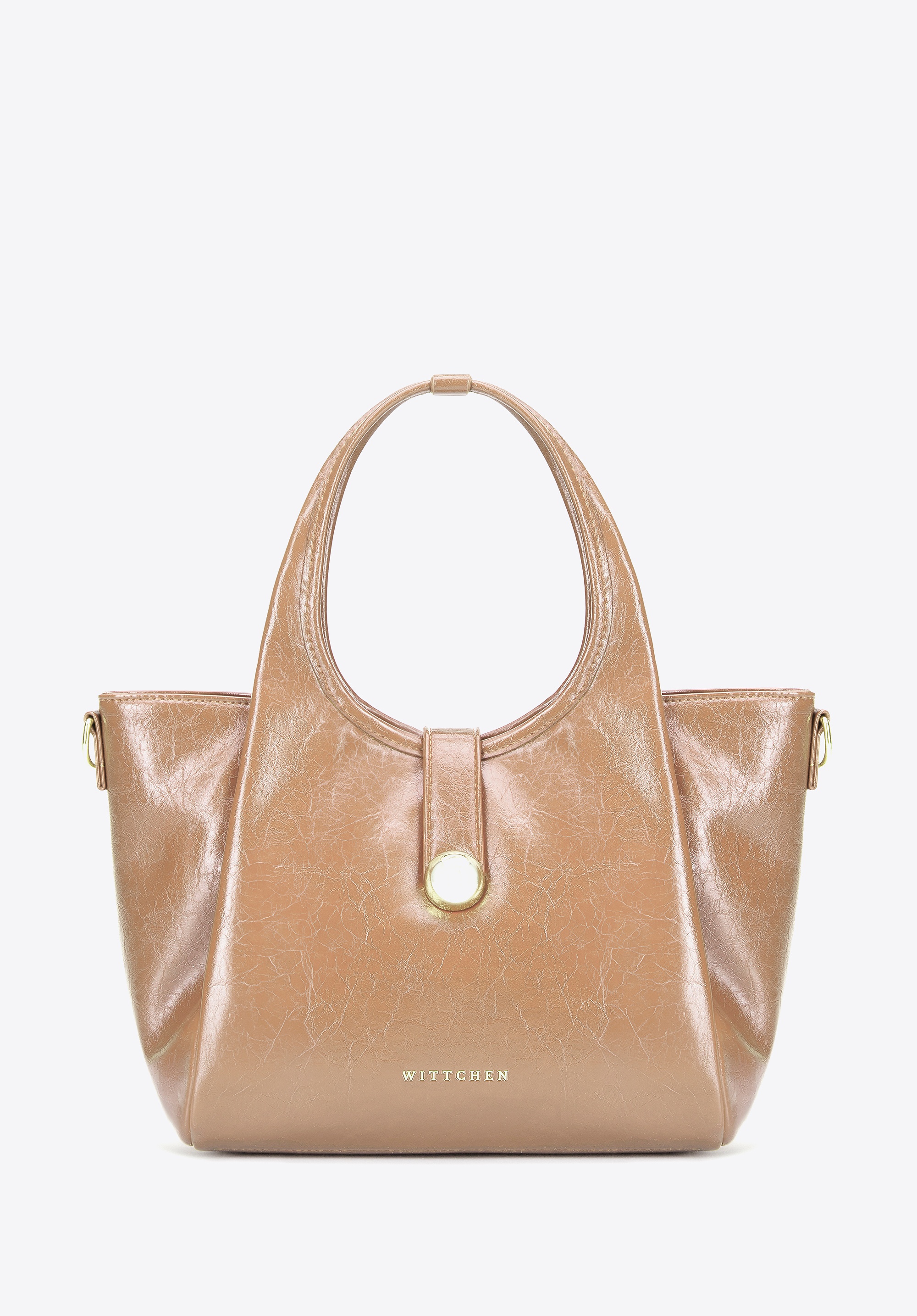 Damski kuferek z imitacji skóry z odpinanym paskiem beżowy