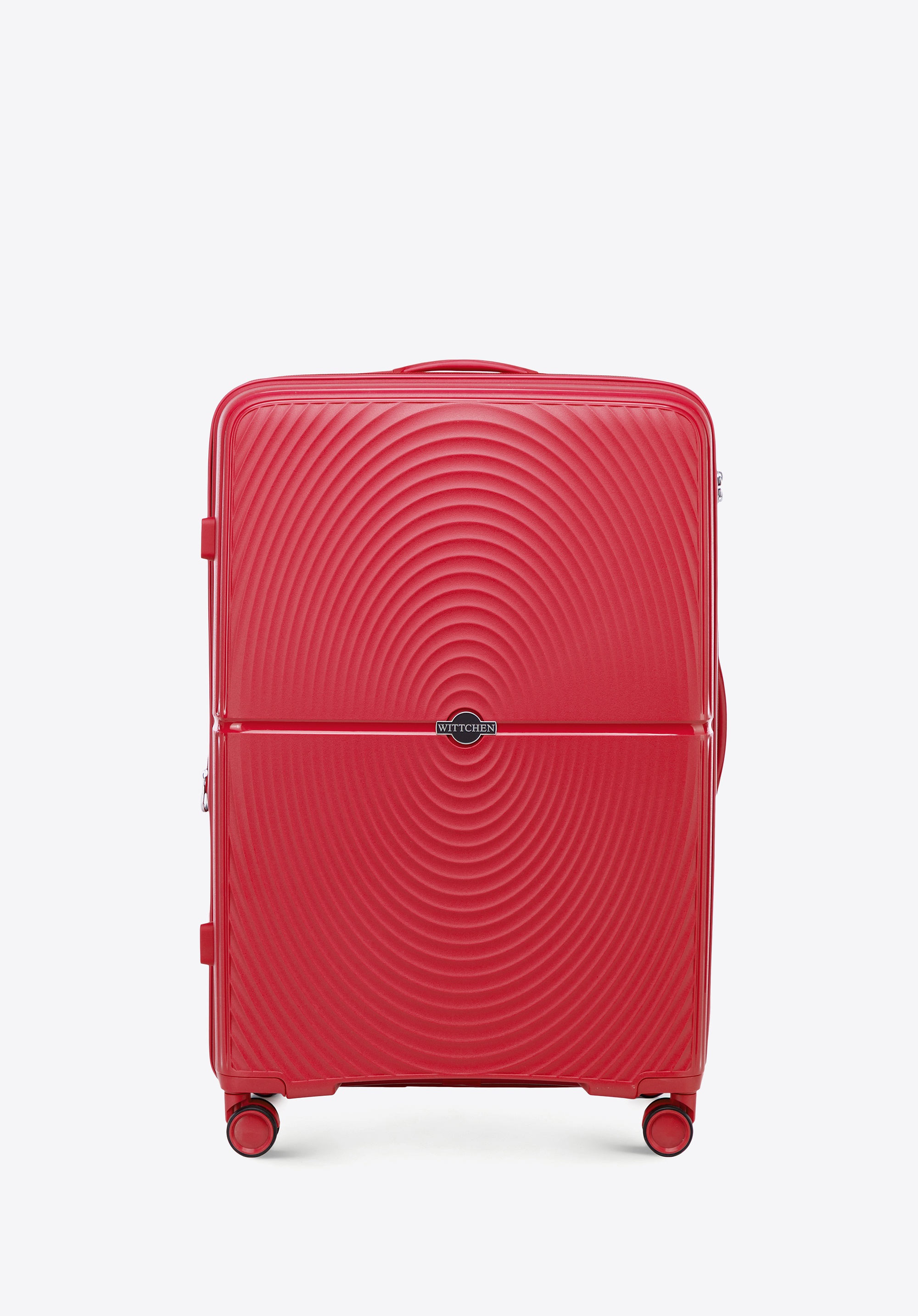 Duża walizka z polipropylenu w okręgi czerwona