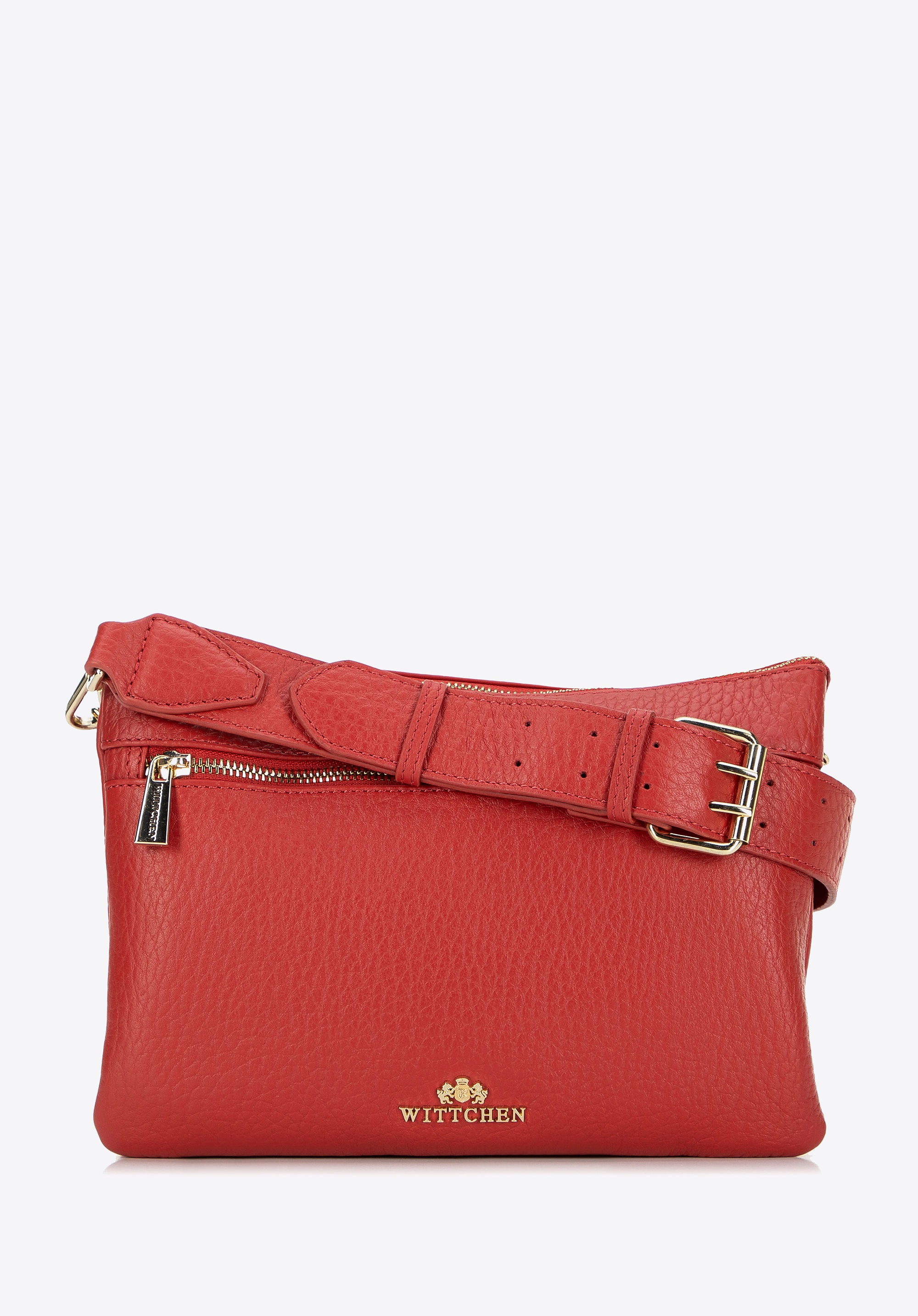 Torebka crossbody ze skóry trójkomorowa czerwona