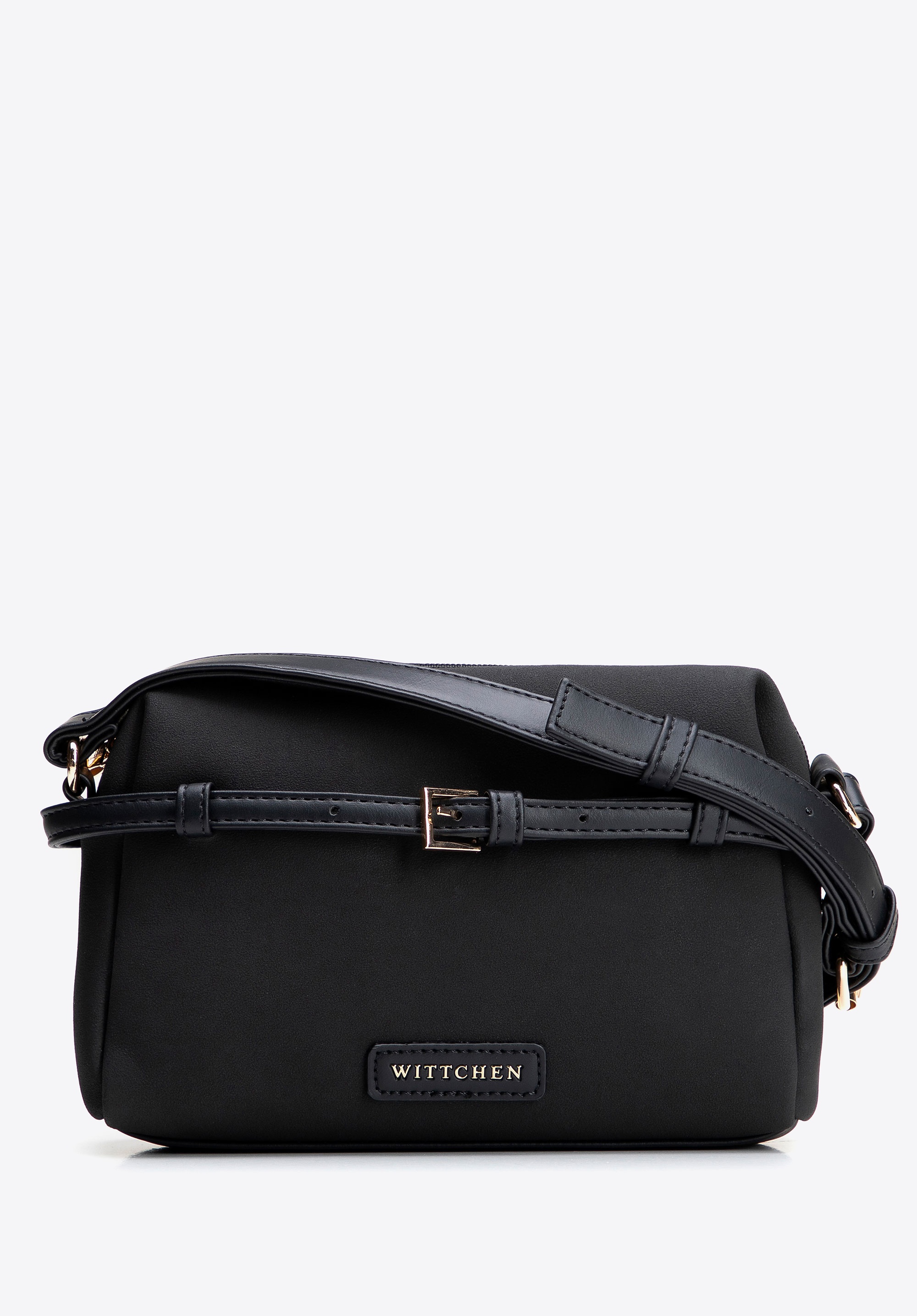 Listonoszka z imitacji skóry z dekoracyjnym paskiem czarno - złota