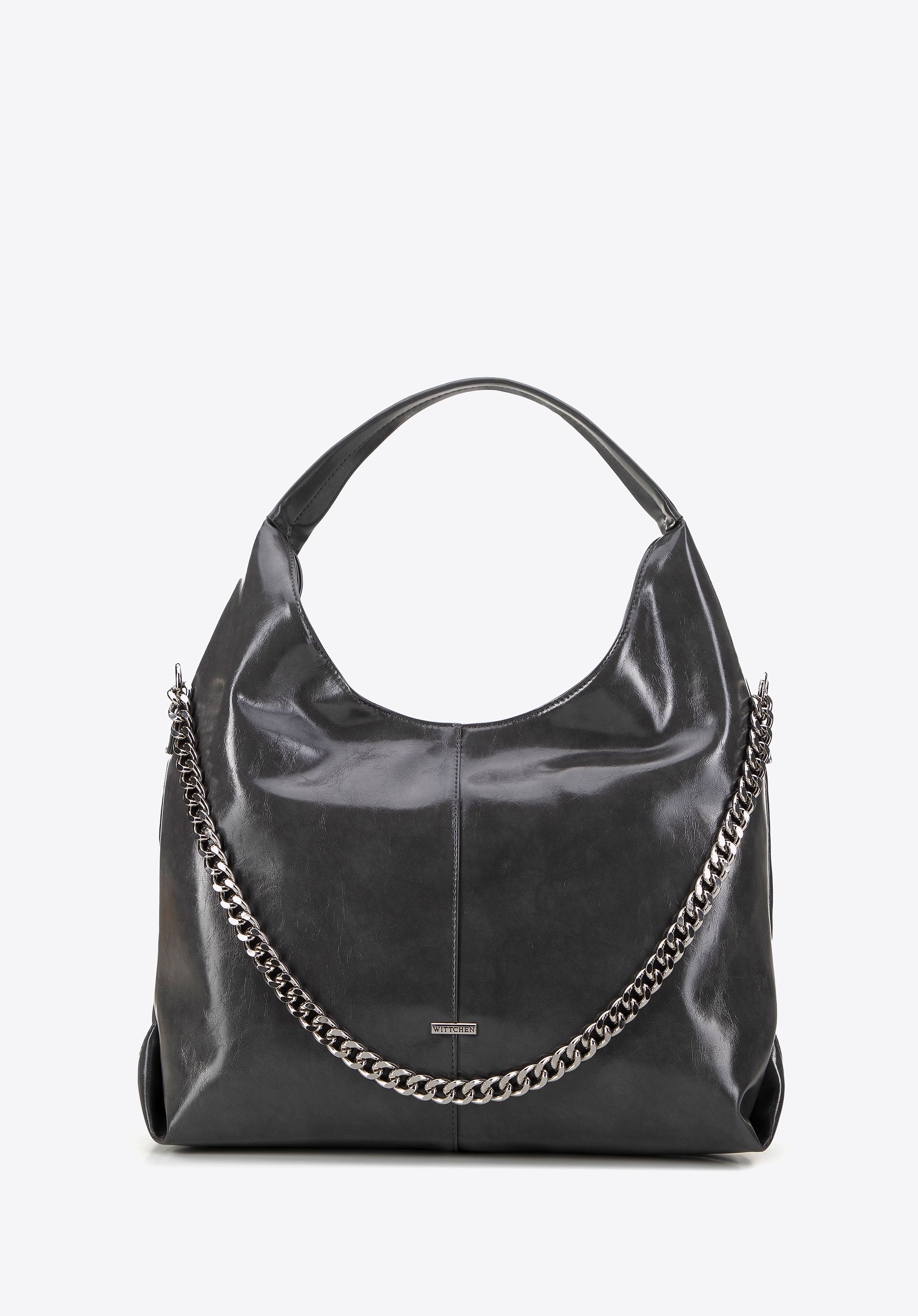 Damska shopperka z ozdobnym łańcuszkiem szara