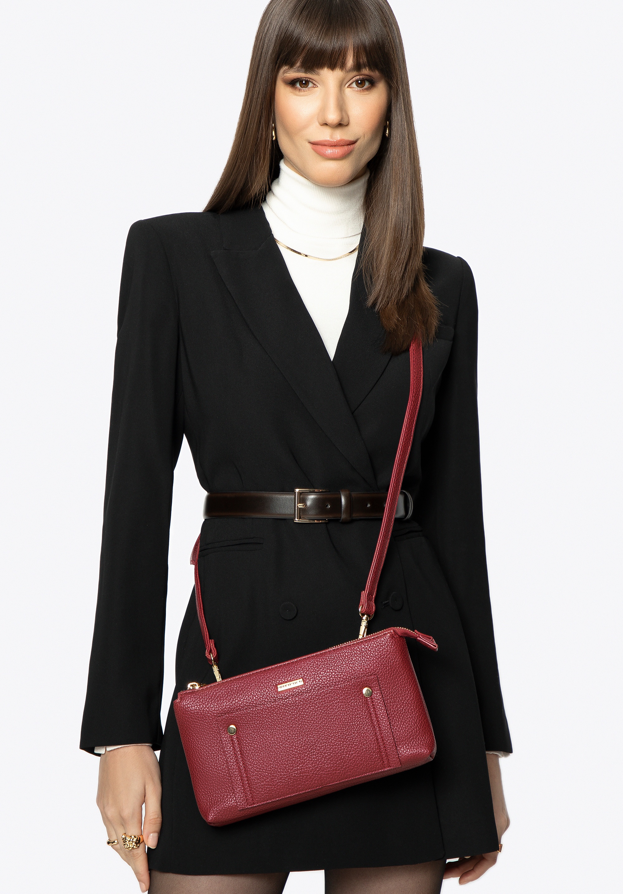 Damska crossbody dwukomorowa z kieszonką czerwona