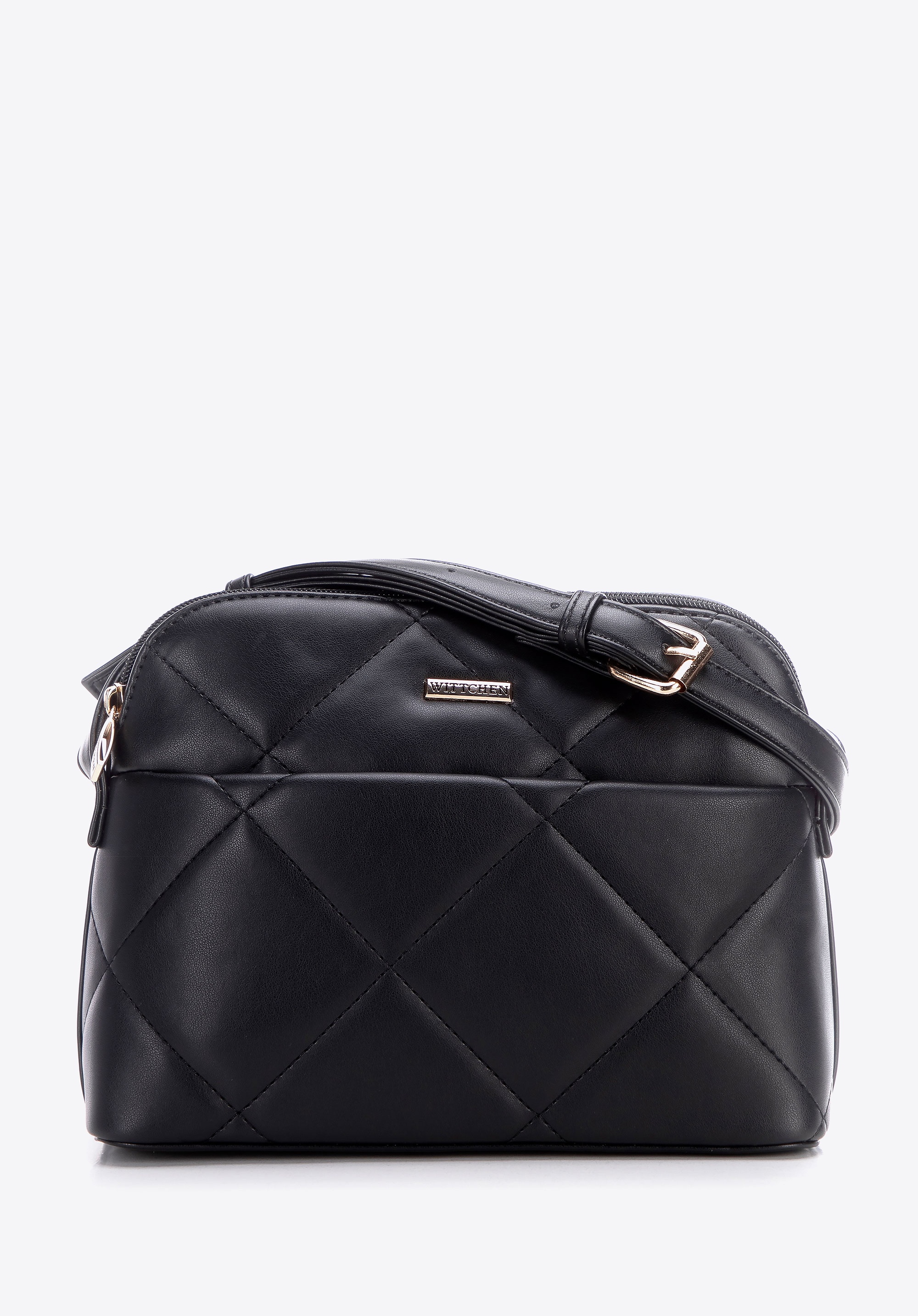 Damska crossbody z przeszyciami ekoskóra czarno - złota