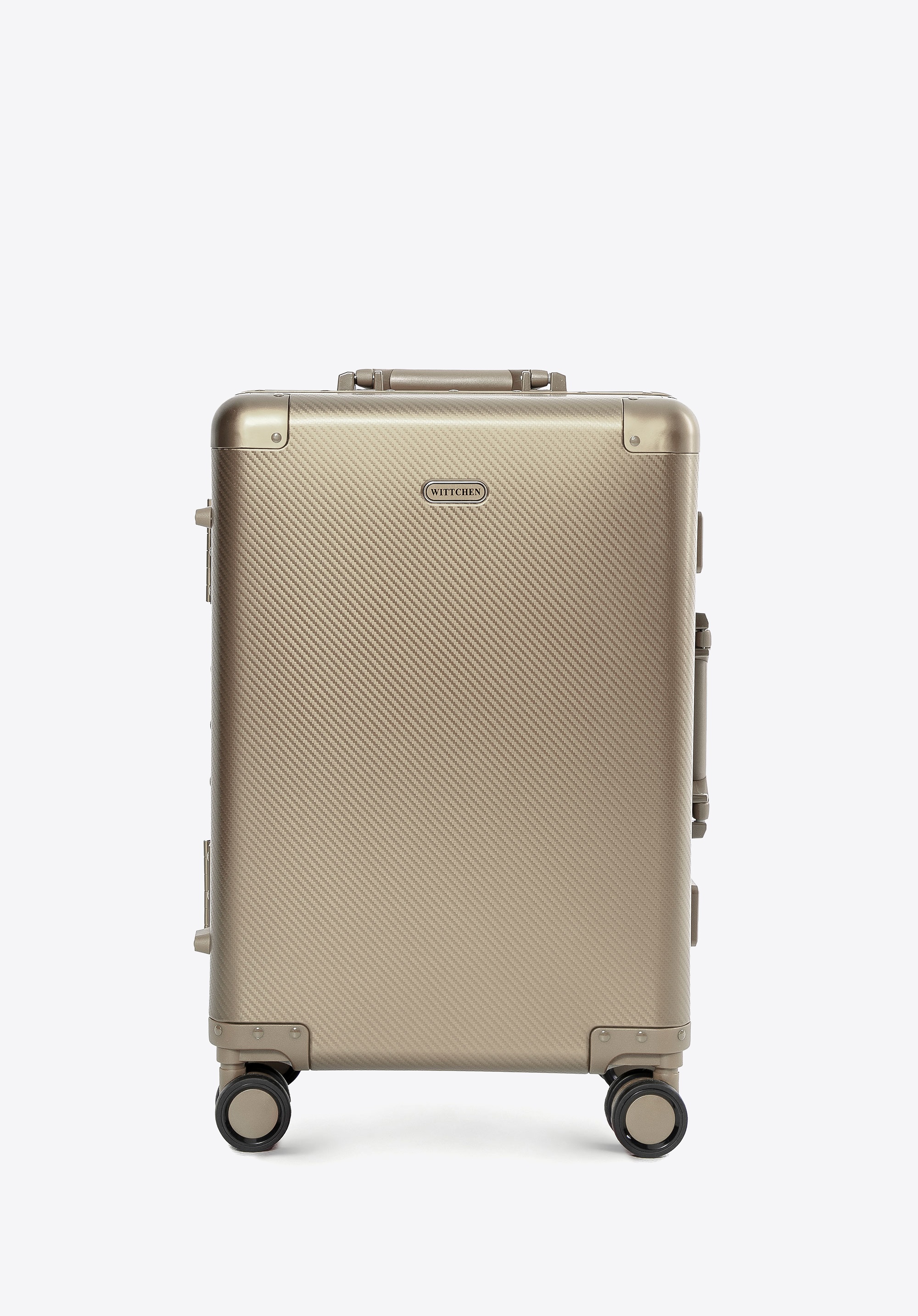 Mała walizka z aluminium na kółkach złota