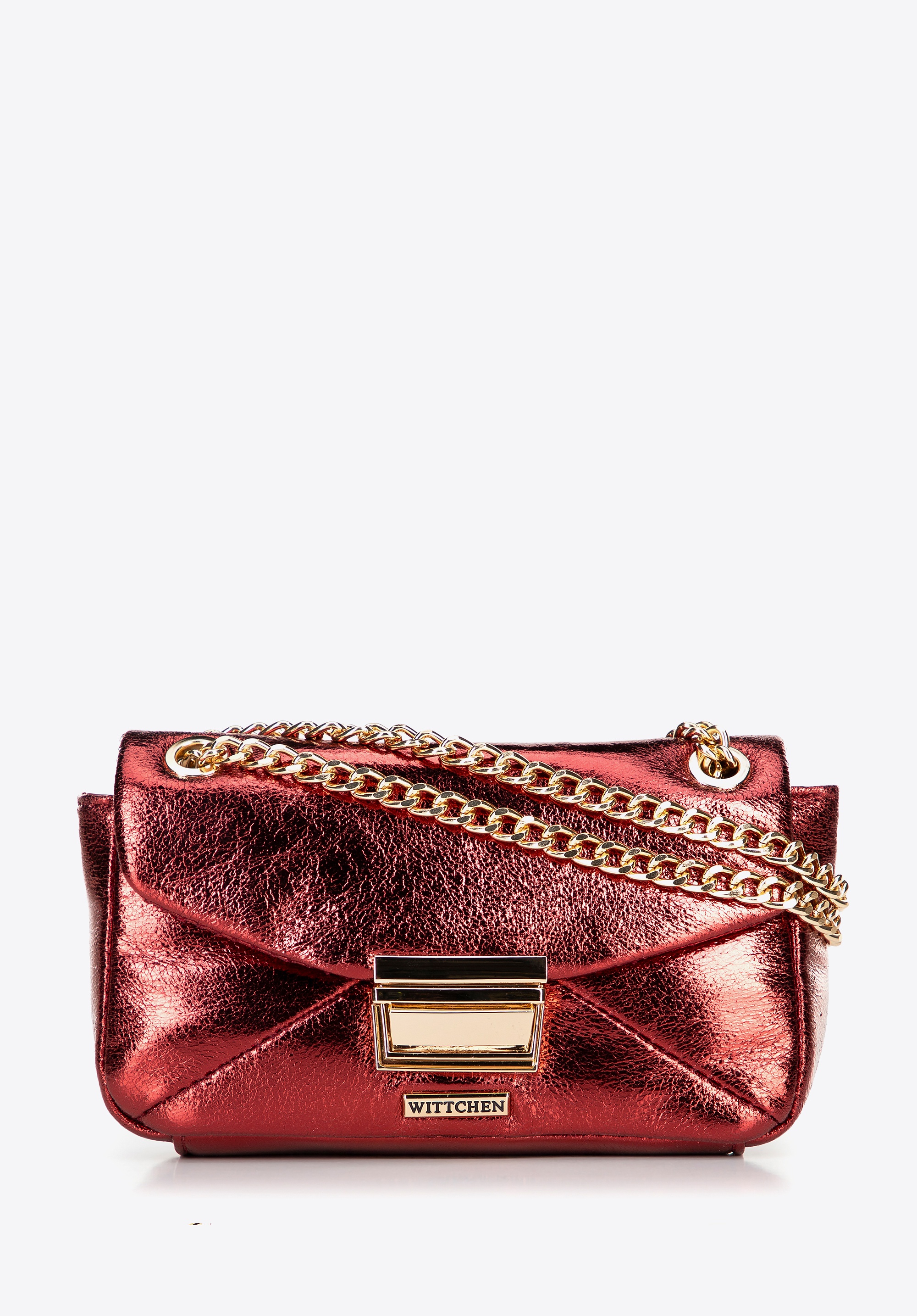 Minitorebka crossbody z połyskującej ekoskóry czerwona