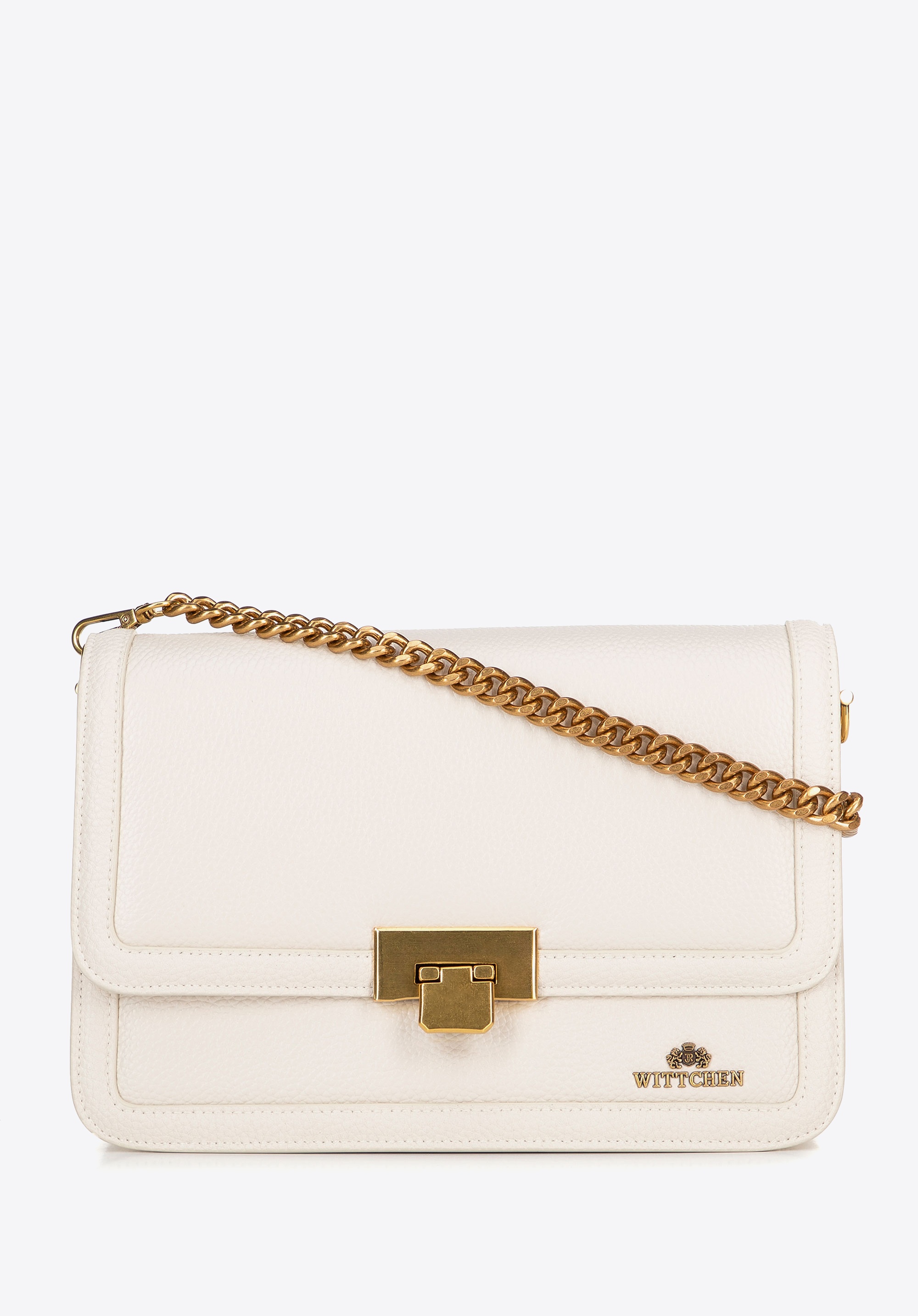 Skórzana torebka crossbody z łańcuszkiem kremowa