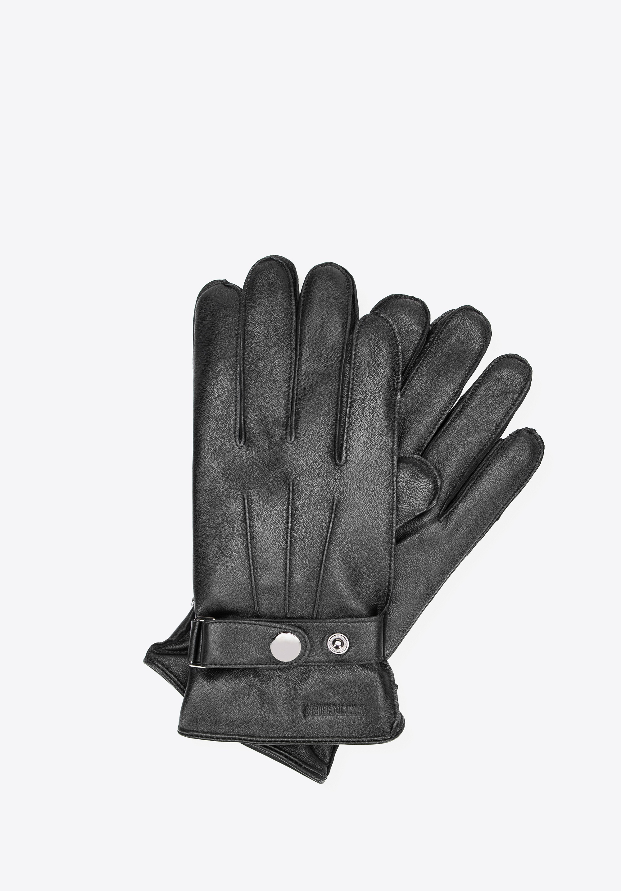 Męskie rękawiczki ze skóry naturalnej z paskiem na napę czarne