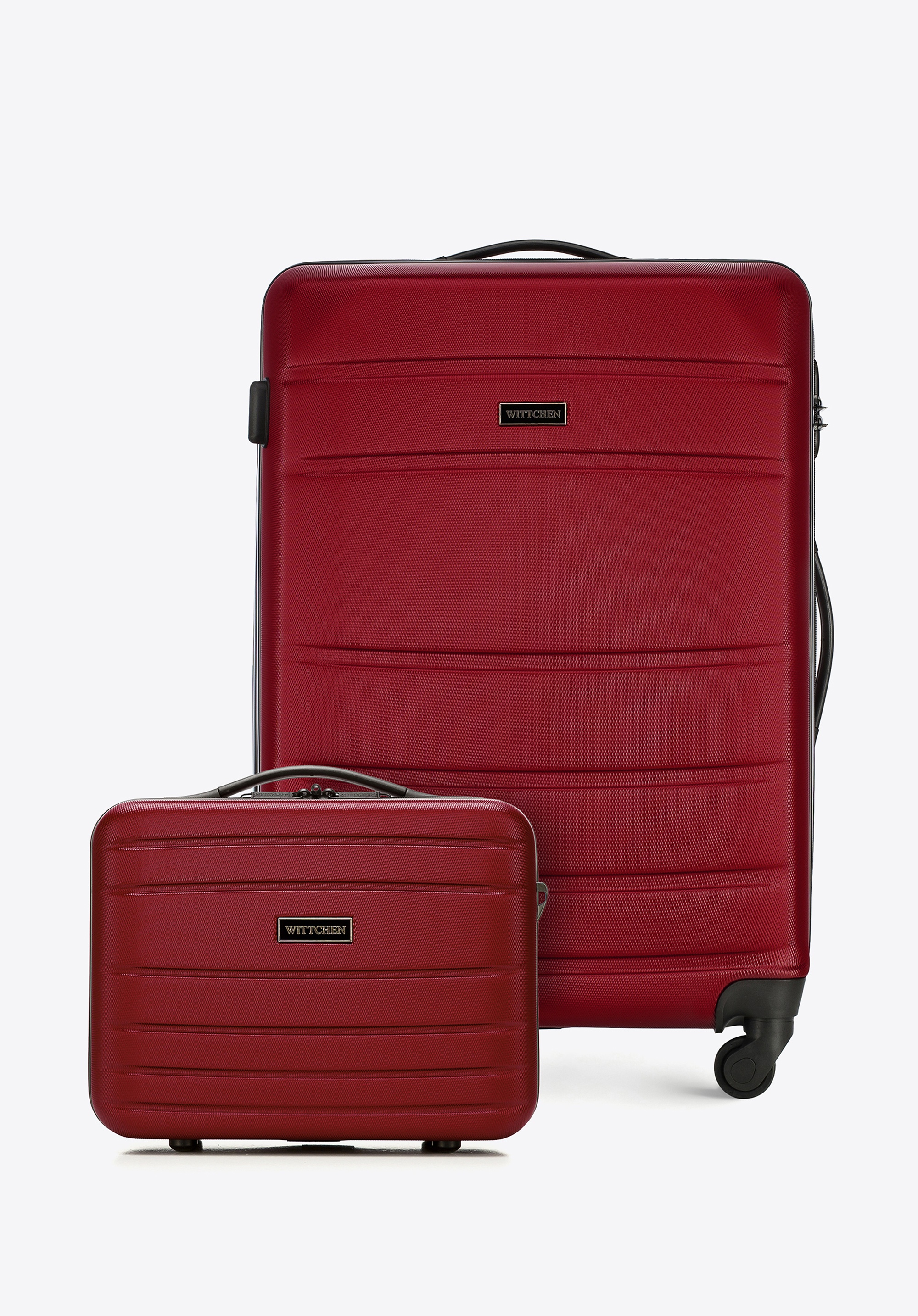 Średnia walizka i kosmetyczka z ABS-u żłobione czerwone