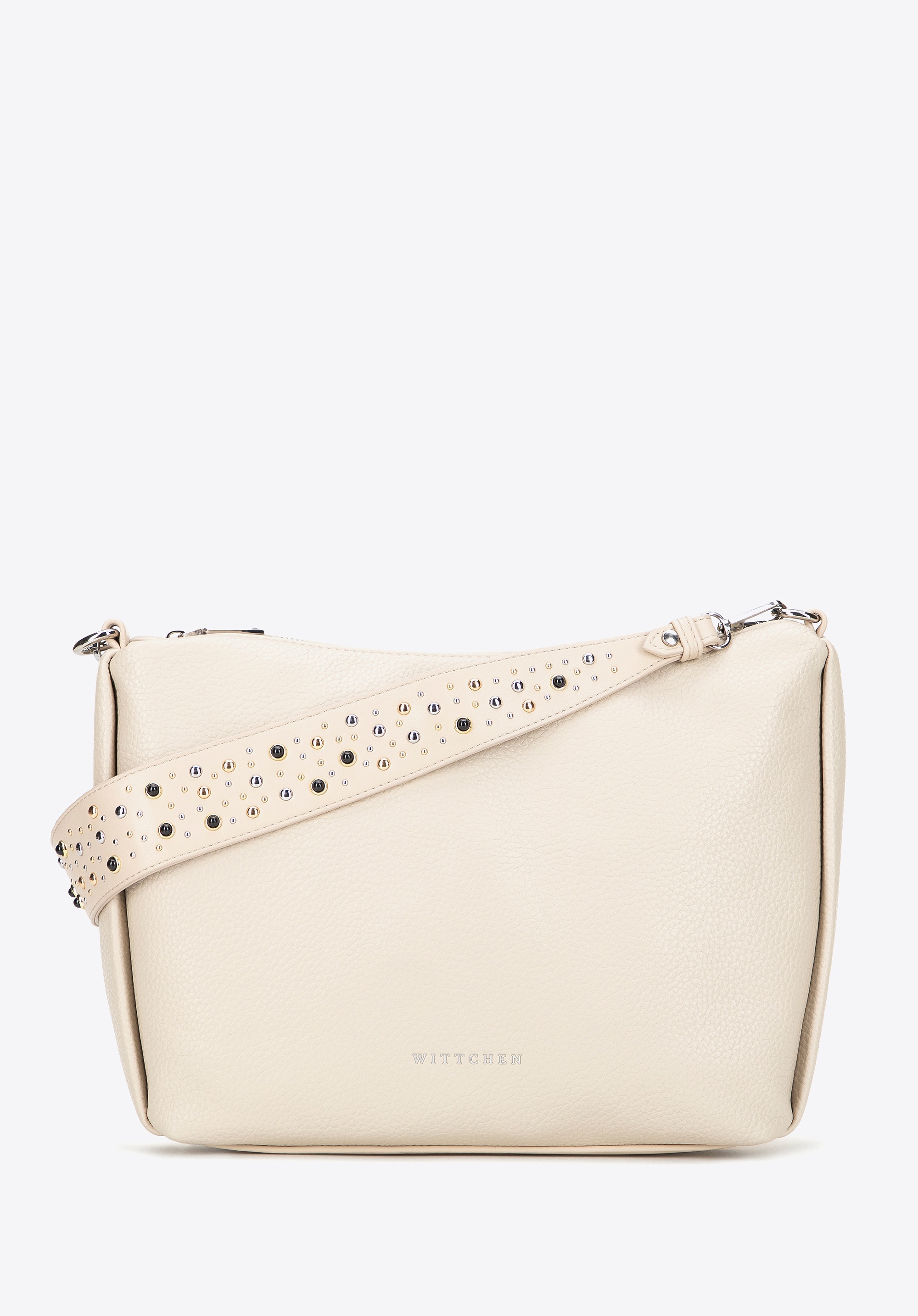 Damska torebka na ramię z ekoskóry z dżetami złamana biel