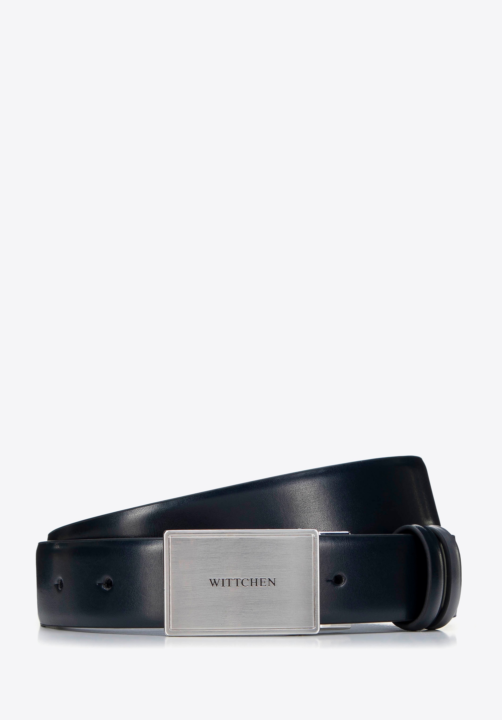 Męski pasek ze skóry z zabudowaną klamrą granatowy