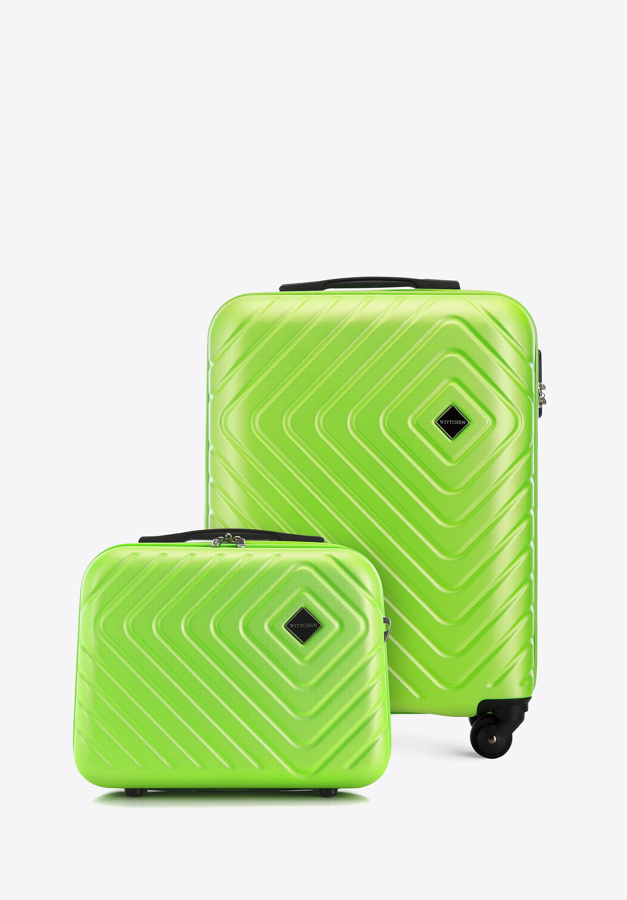 Walizka kabinowa i kosmetyczka z ABS-u z geometrycznym tłoczeniem limonkowe