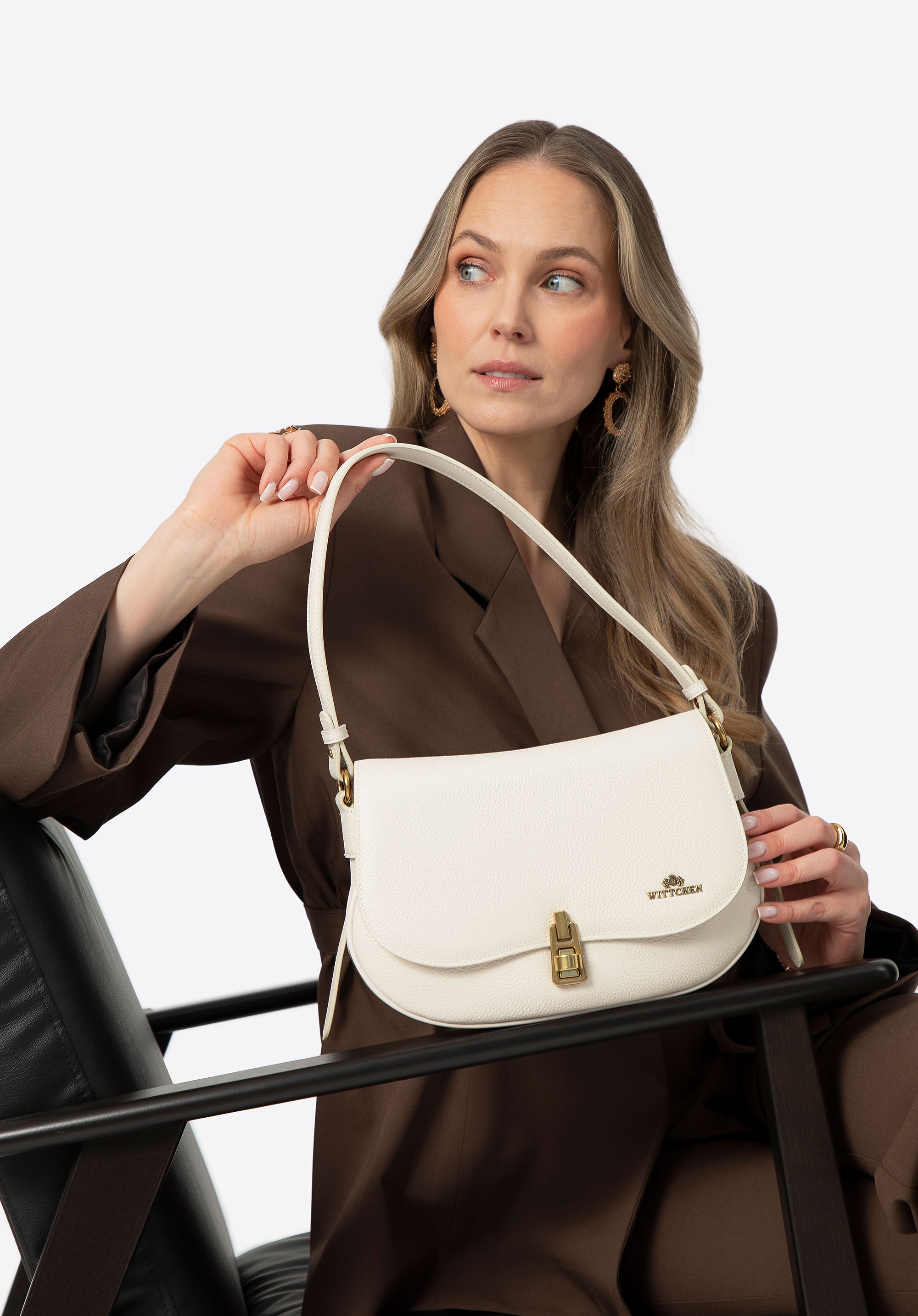 Damska torebka na ramię z naturalnej skóry kremowa