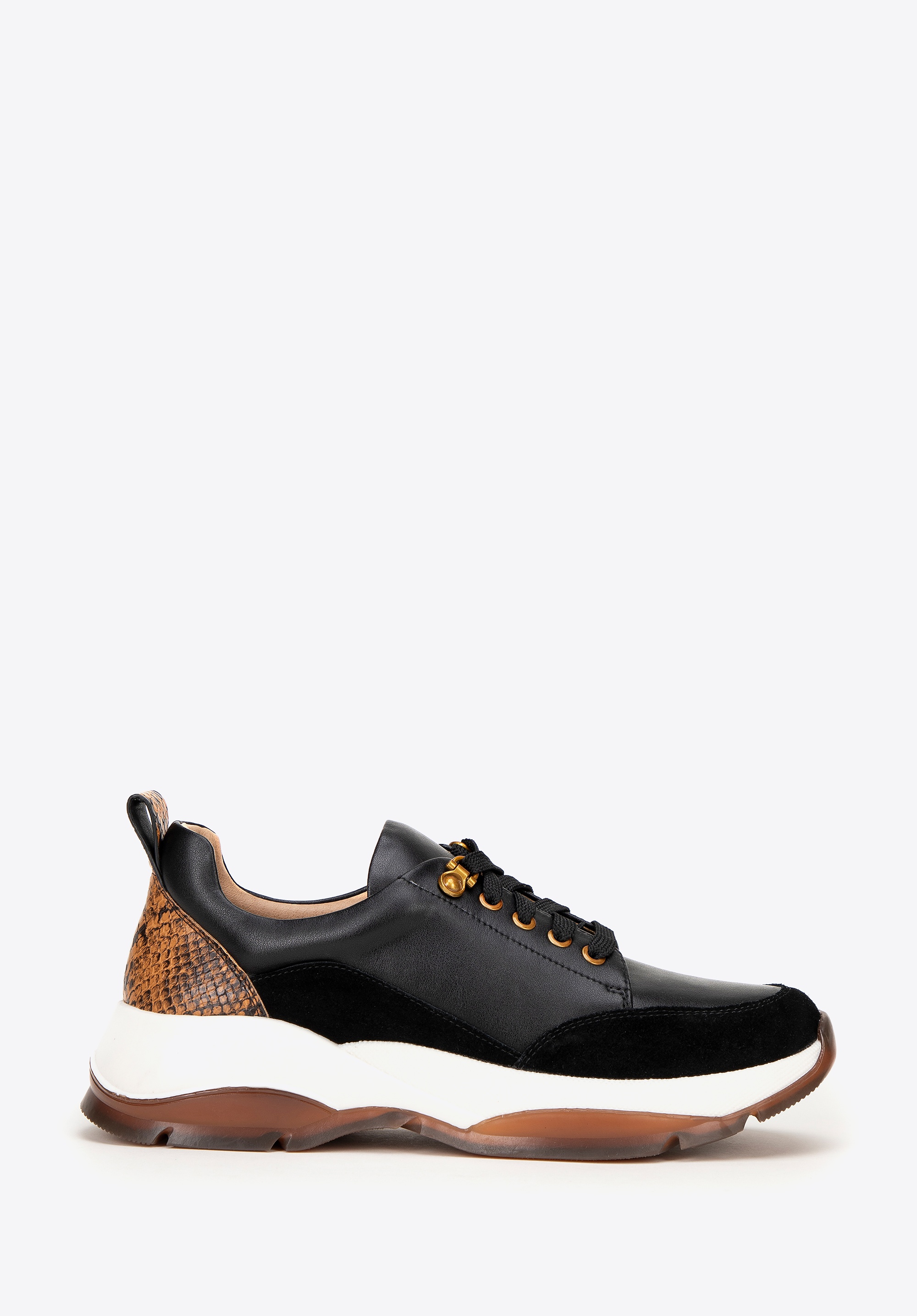 Damskie sneakersy z motywem zwierzęcym czarno - brązowe