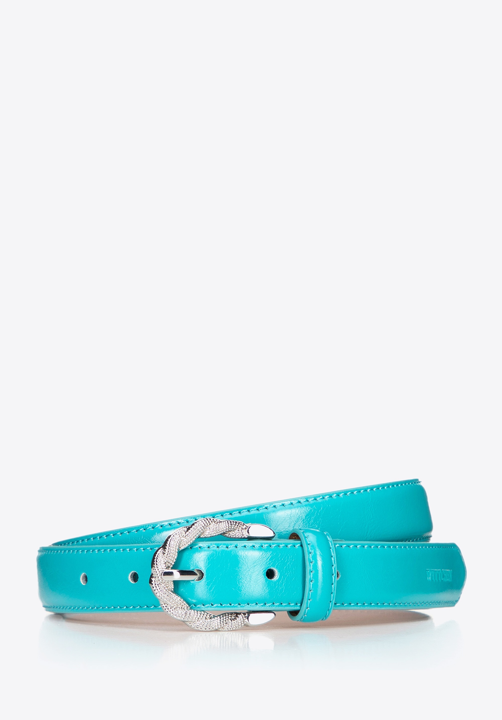 Damski pasek ze skóry naturalnej wąski turkusowy
